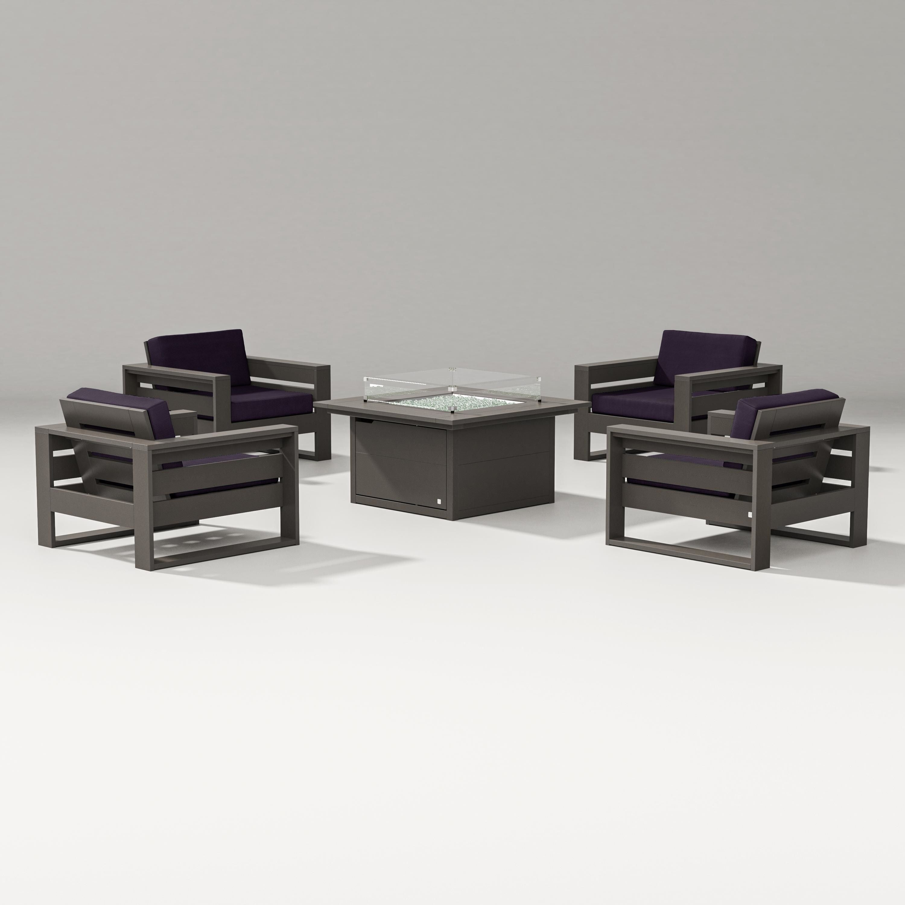 PW Designer Series Latitude 5-Piece Lounge Fire Table Set in Vintage Coffee / Navy Linen