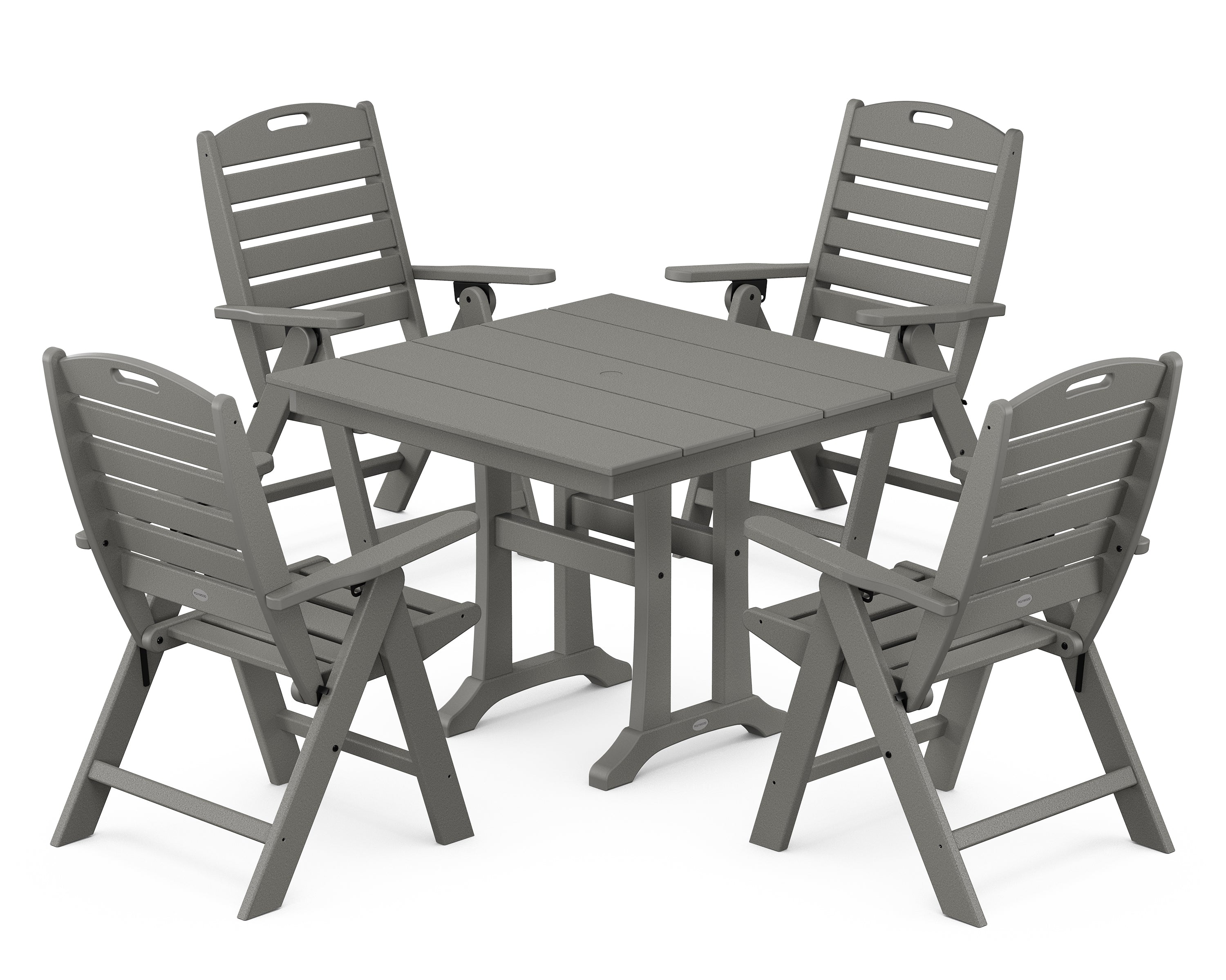 POLYWOOD Nautical Folding Highback Chair 5-Piece Farmhouse Trestle Dining Set in Slate Grey