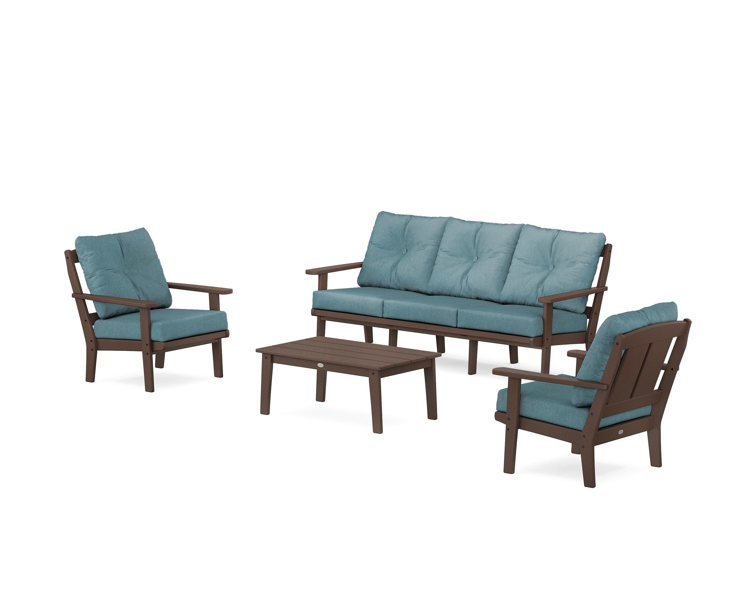 POLYWOOD Mission 4-Piece Deep Seating Set with Sofa in Mahogany / Ocean Teal