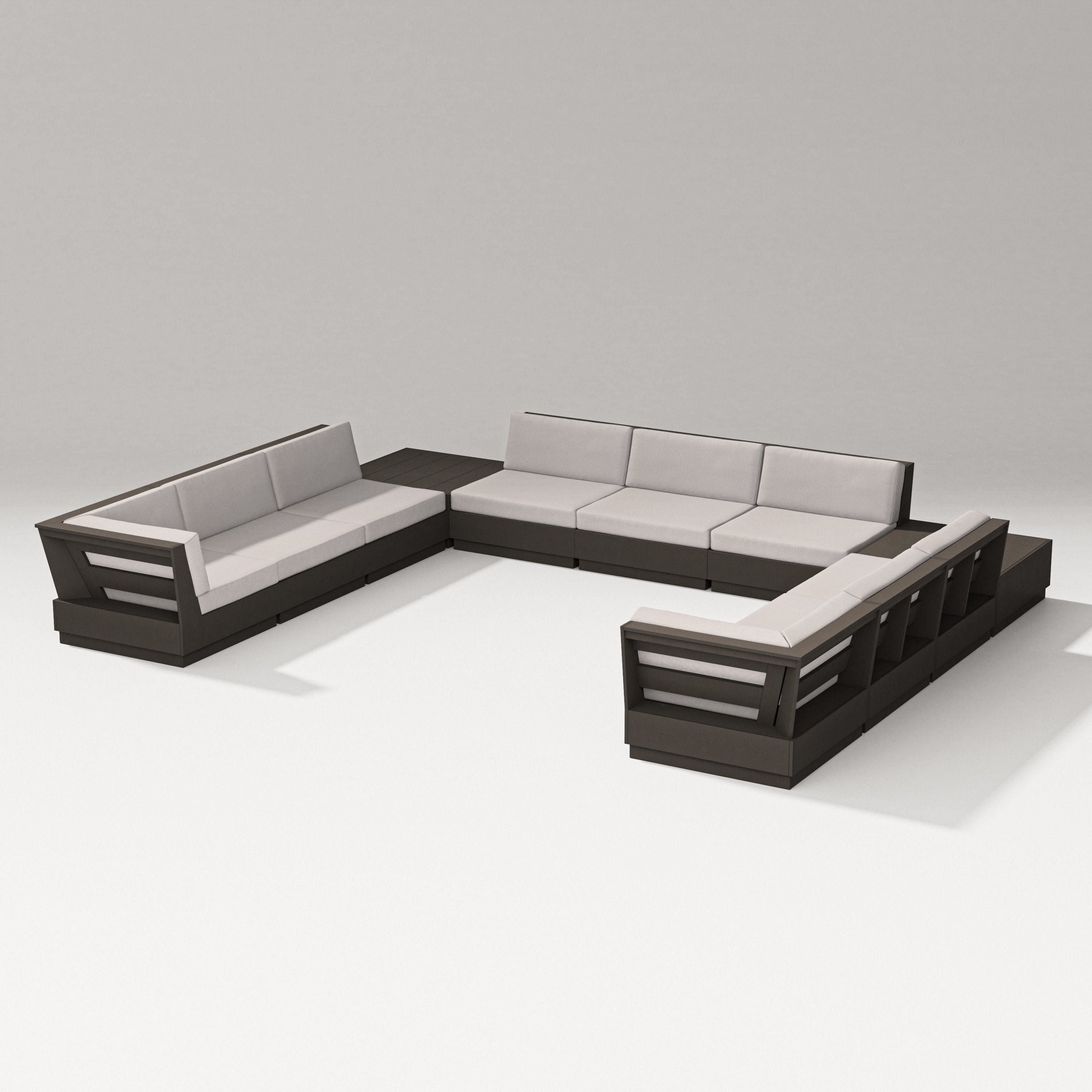 PW Designer Series Elevate 11-Piece U-Shaped Sofa Sectional in Vintage Coffee / Dune Burlap