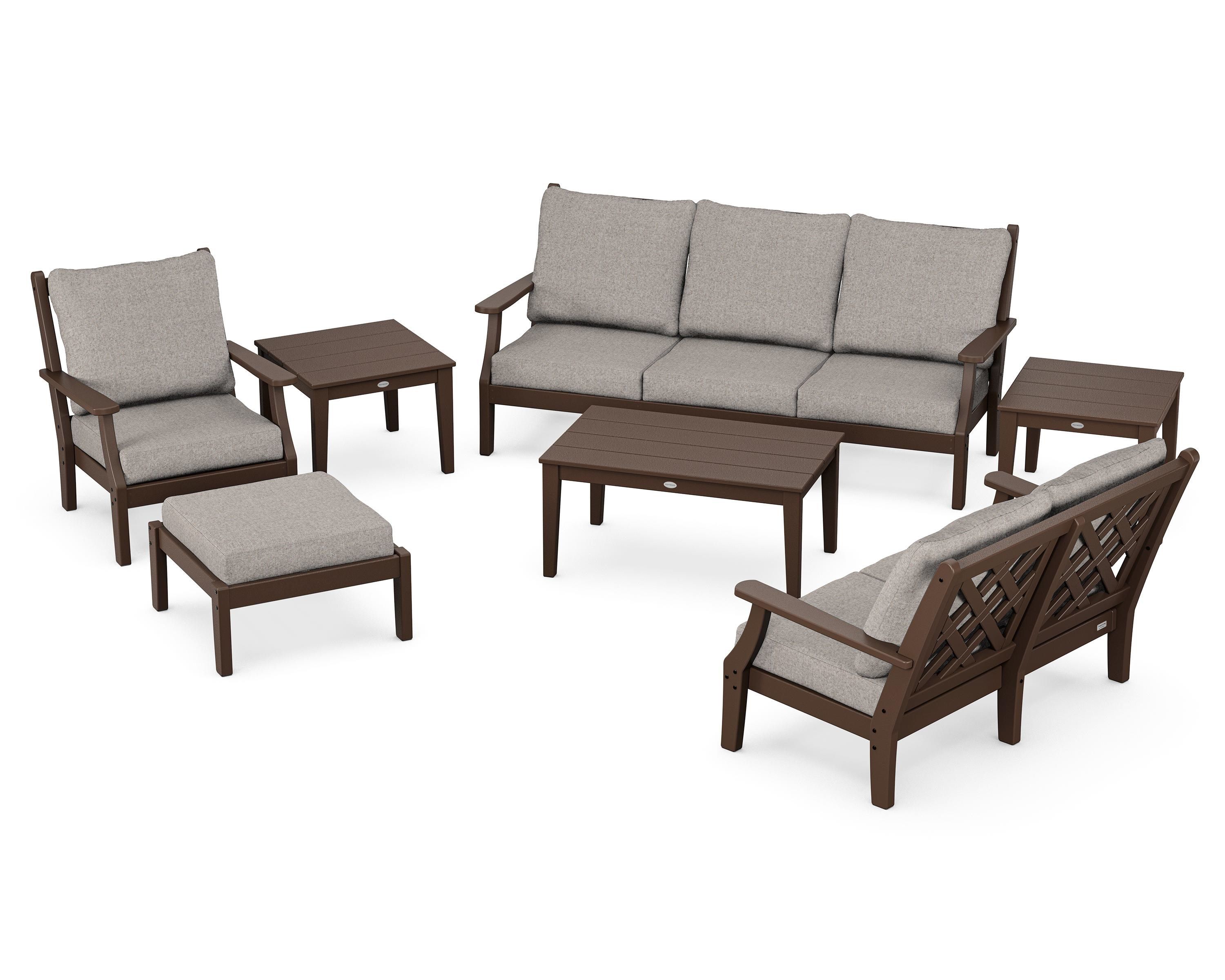Country Living Wovendale 7-Piece Deep Seating Set in Mahogany / Weathered Tweed