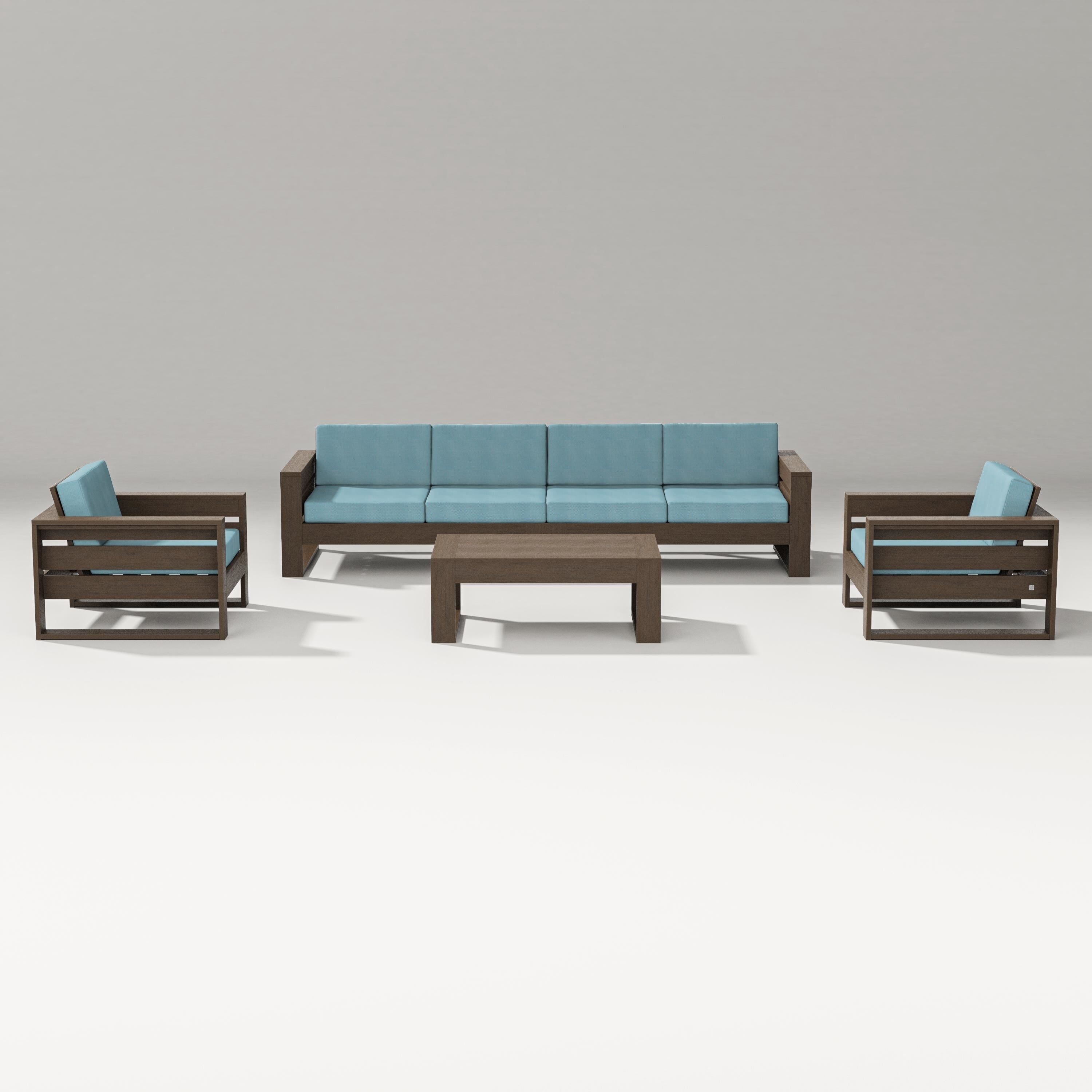 PW Designer Series Latitude 5-Piece Lounge Sofa Set in Kona / Lattice Sky Blue