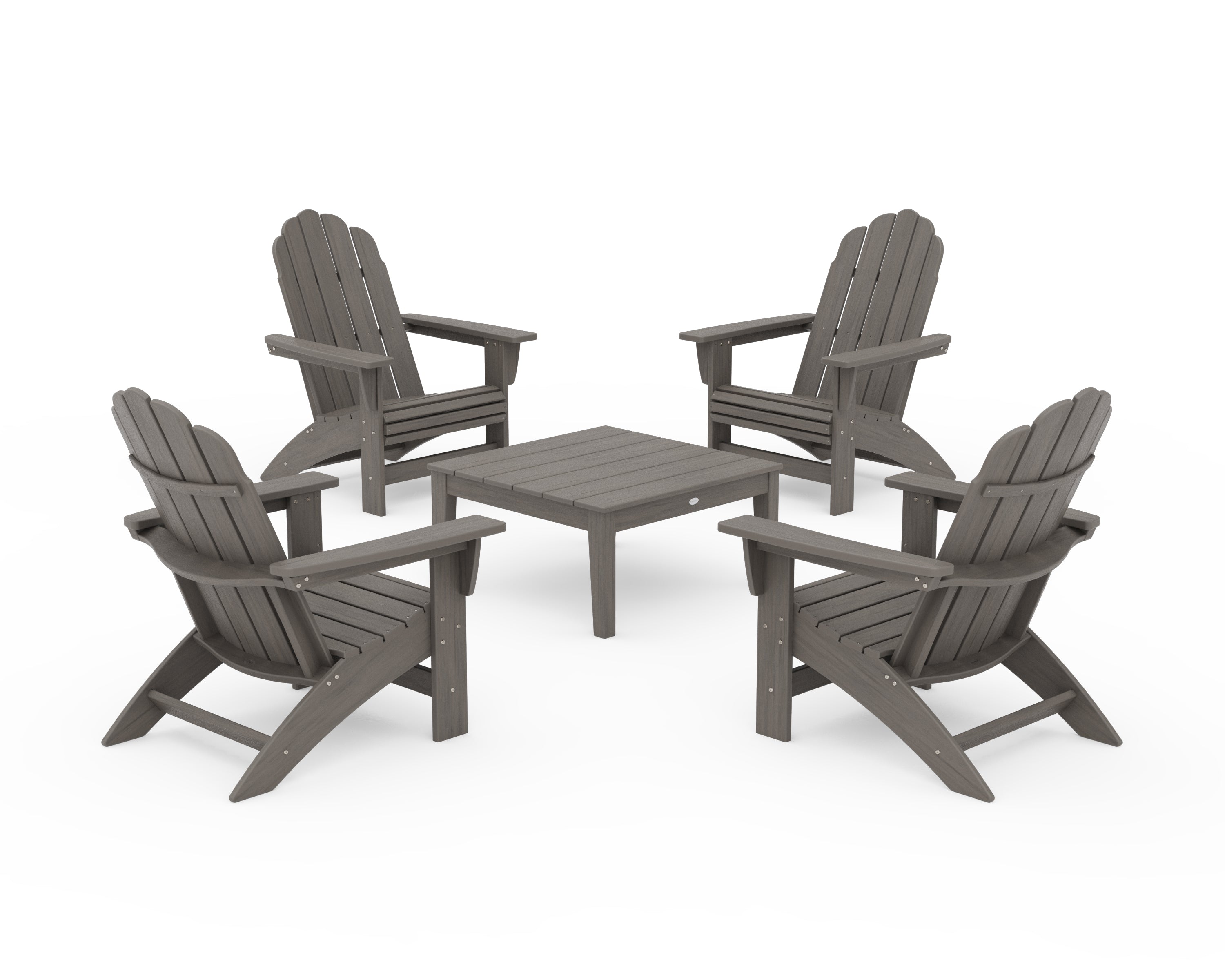 POLYWOOD 5-Piece Vineyard Grand Adirondack Chair Conversation Group in Driftwood
