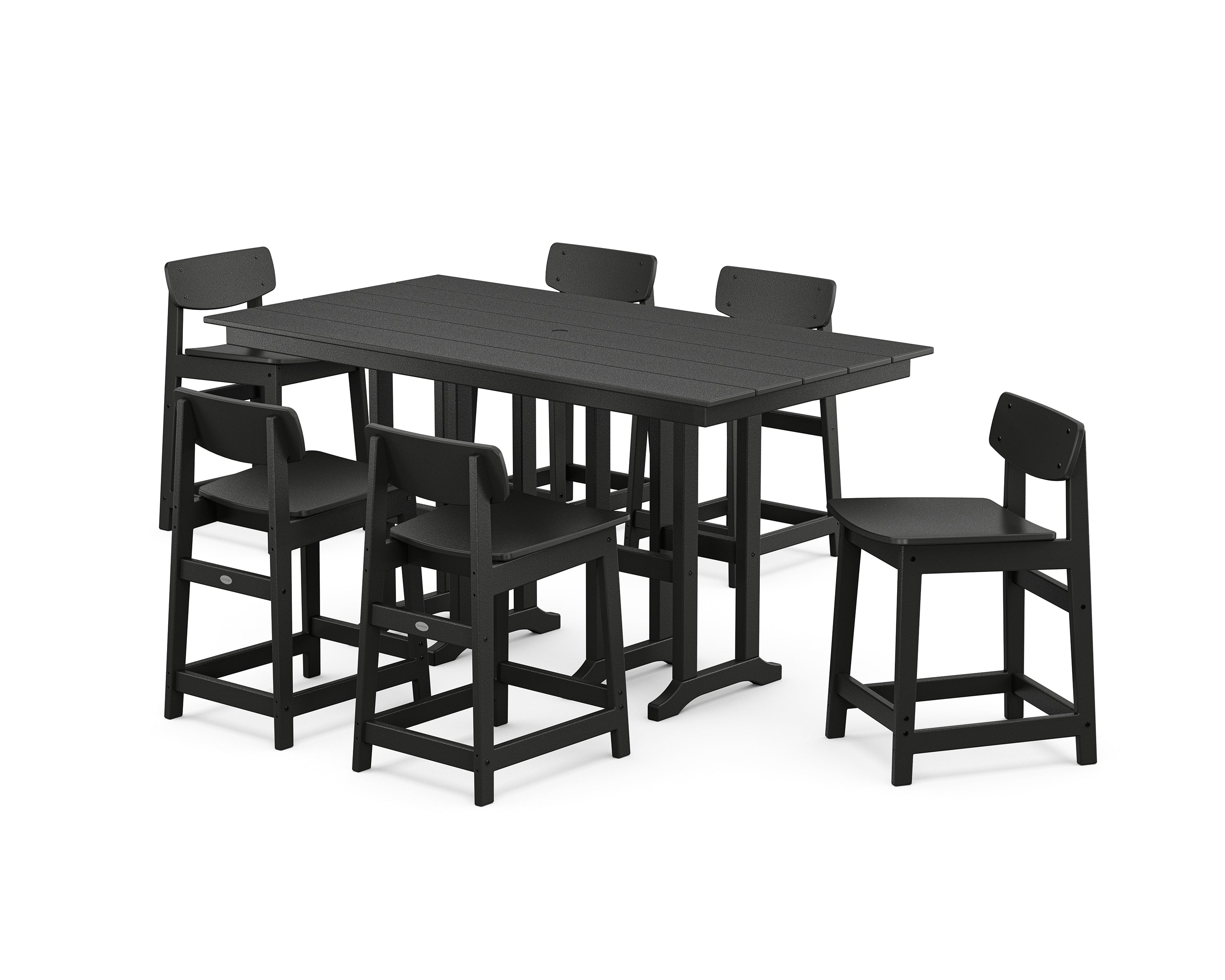 POLYWOOD Modern Studio Urban Lowback Counter Chair 7-Piece Set in Black