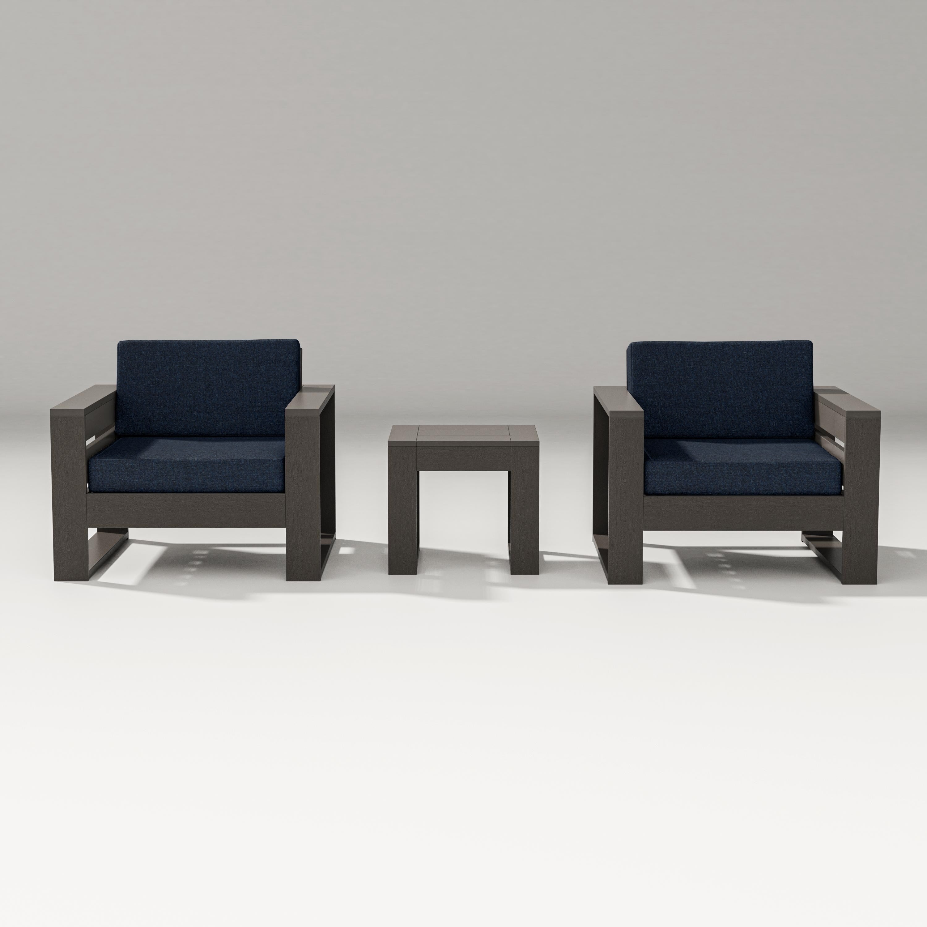PW Designer Series Latitude 3-Piece Lounge Chair Set in Vintage Coffee / Marine Indigo