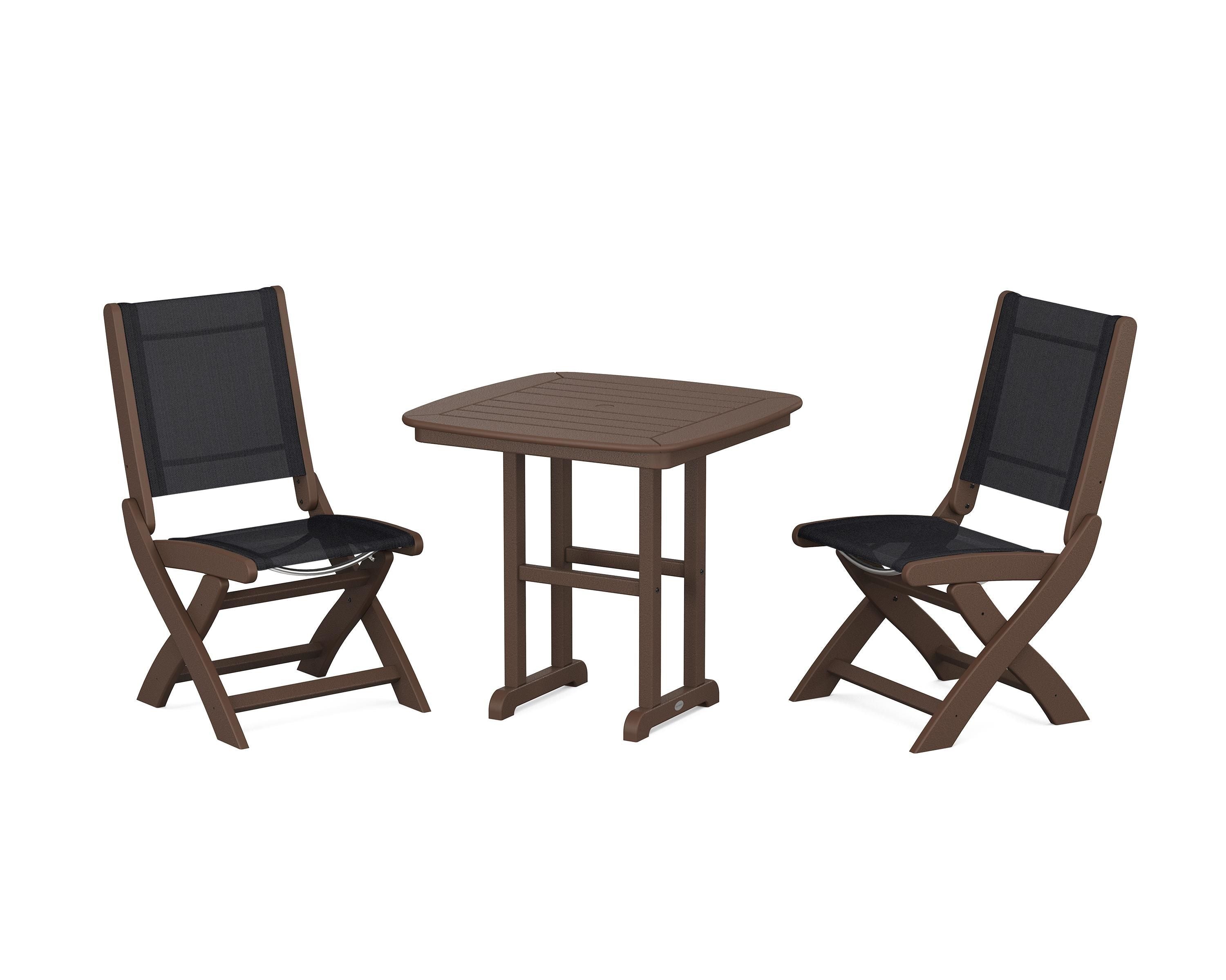 POLYWOOD Coastal Folding Side Chair 3-Piece Dining Set in Mahogany / Black Sling