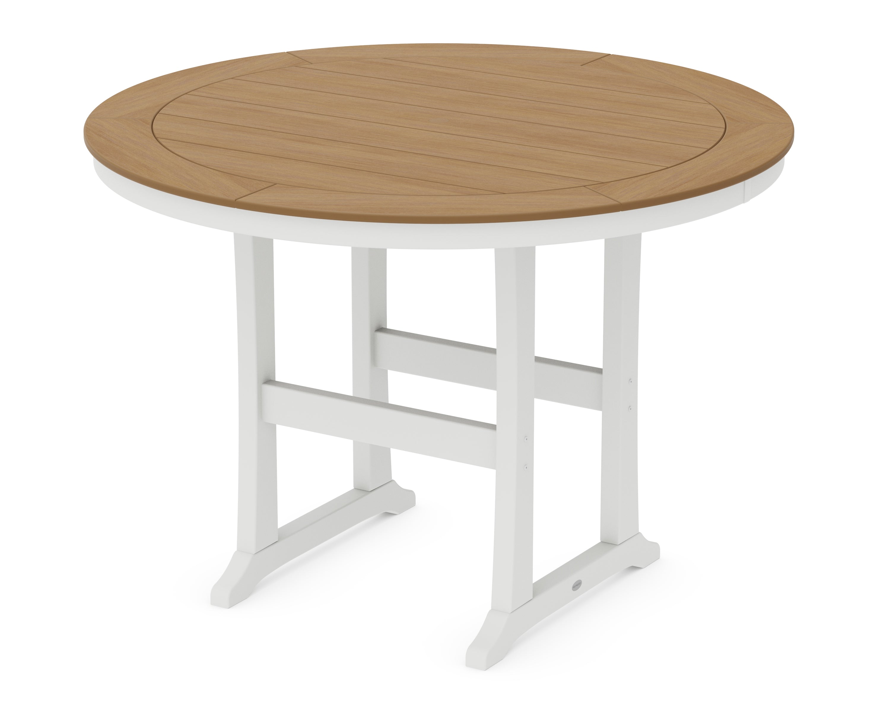 POLYWOOD Nautical Trestle 60” Round Bar Table in White / Natural