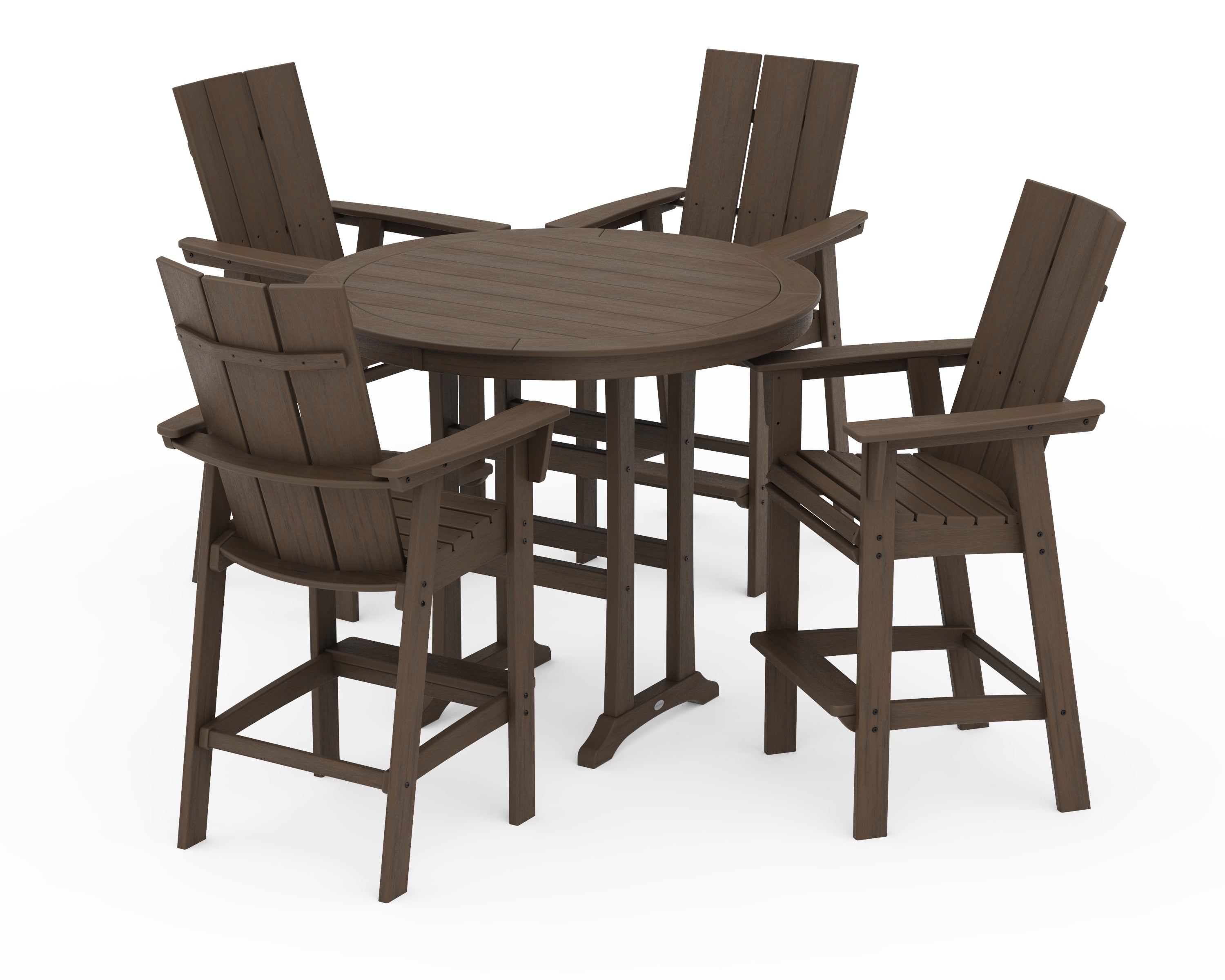 POLYWOOD Modern Curveback Adirondack 5-Piece Nautical Trestle Bar Set in Kona