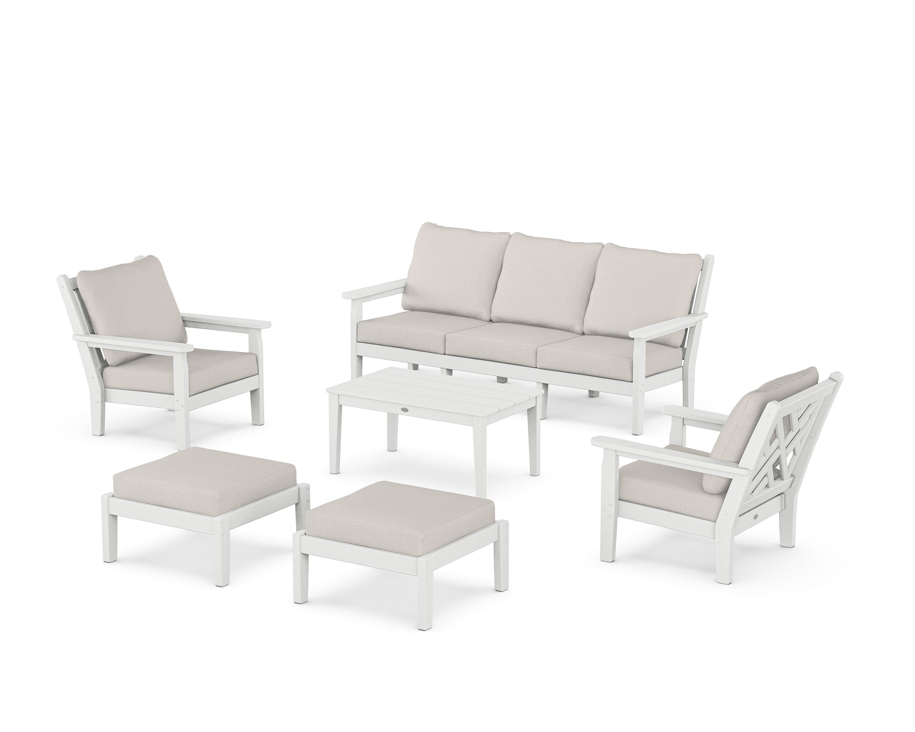 POLYWOOD Chippendale 6-Piece Lounge Sofa Set in White / Cast Ash