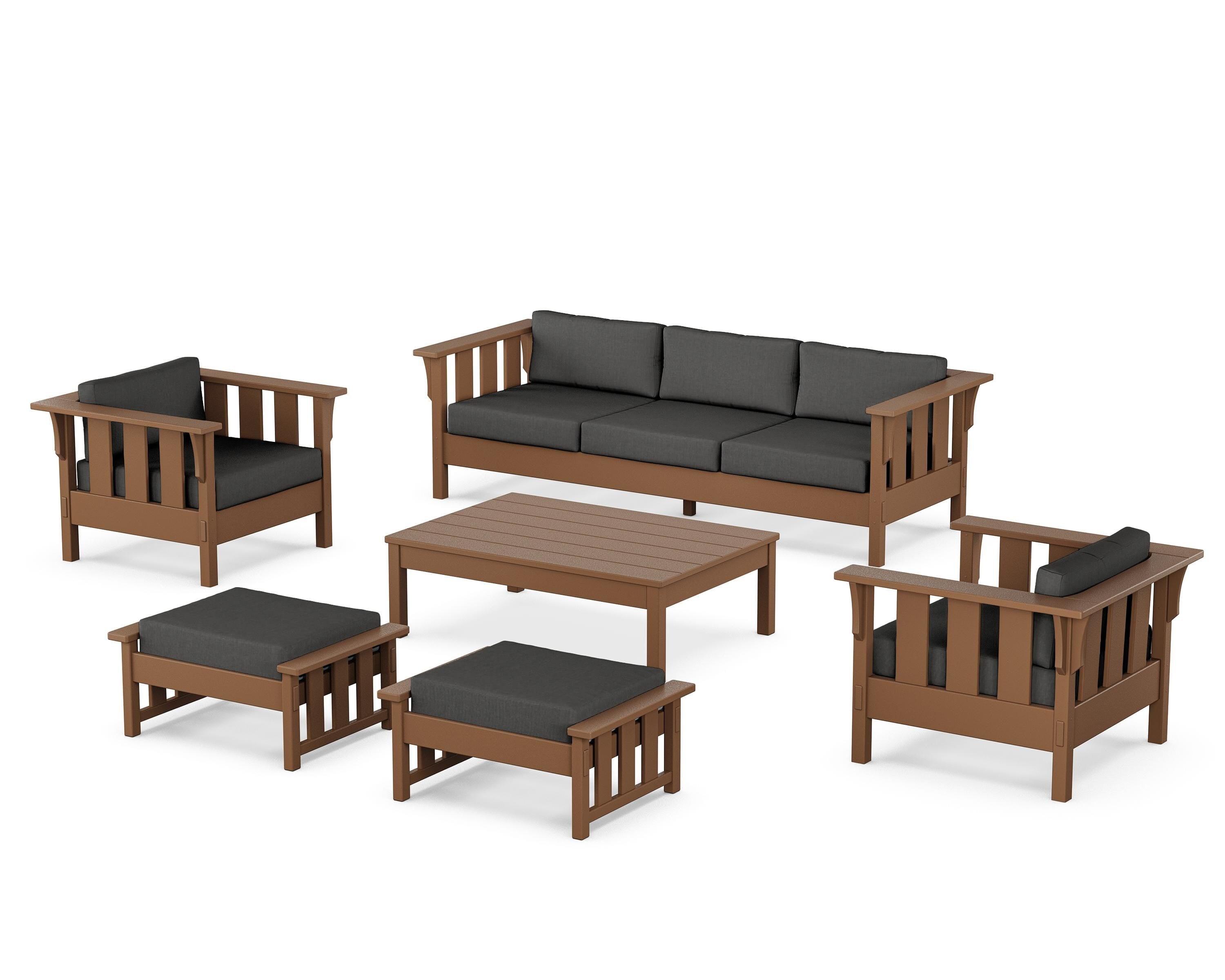 Martha Stewart by POLYWOOD Acadia 6-Piece Lounge Sofa Set in Teak / Spectrum Carbon