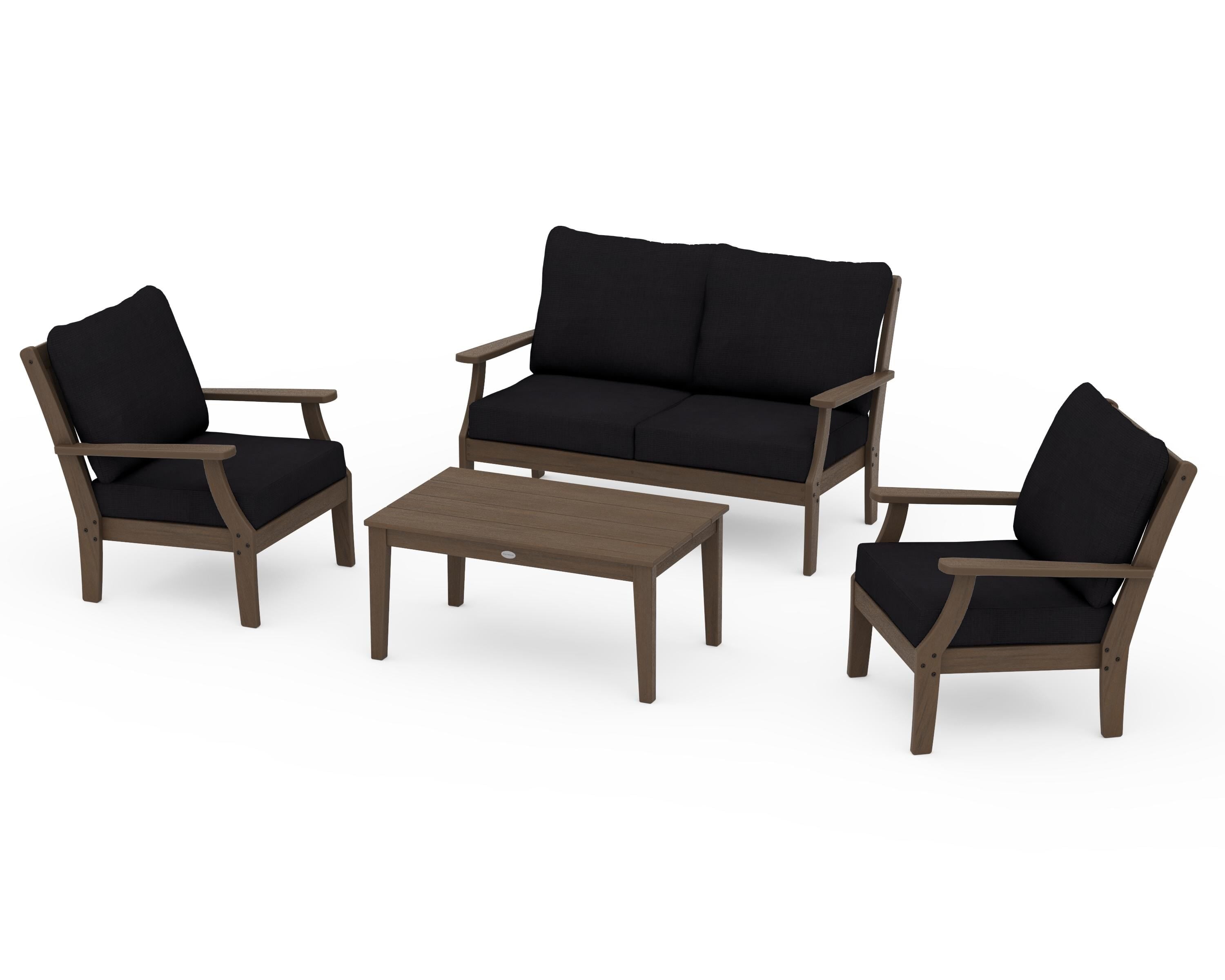 POLYWOOD Braxton 4-Piece Deep Seating Chair Set in Kona / Midnight Linen