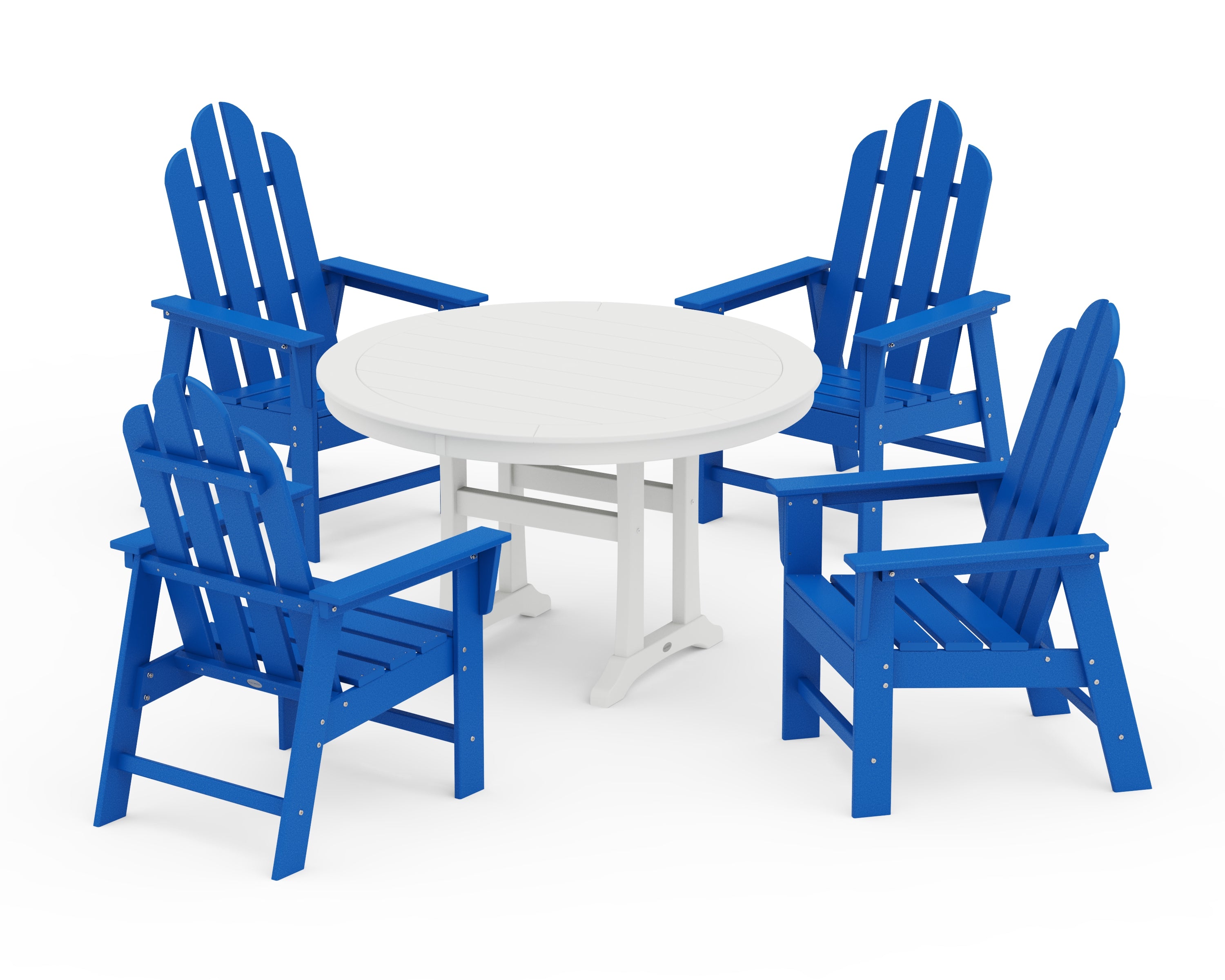 POLYWOOD Long Island 5-Piece Round Dining Set with Trestle Legs in Pacific Blue / White