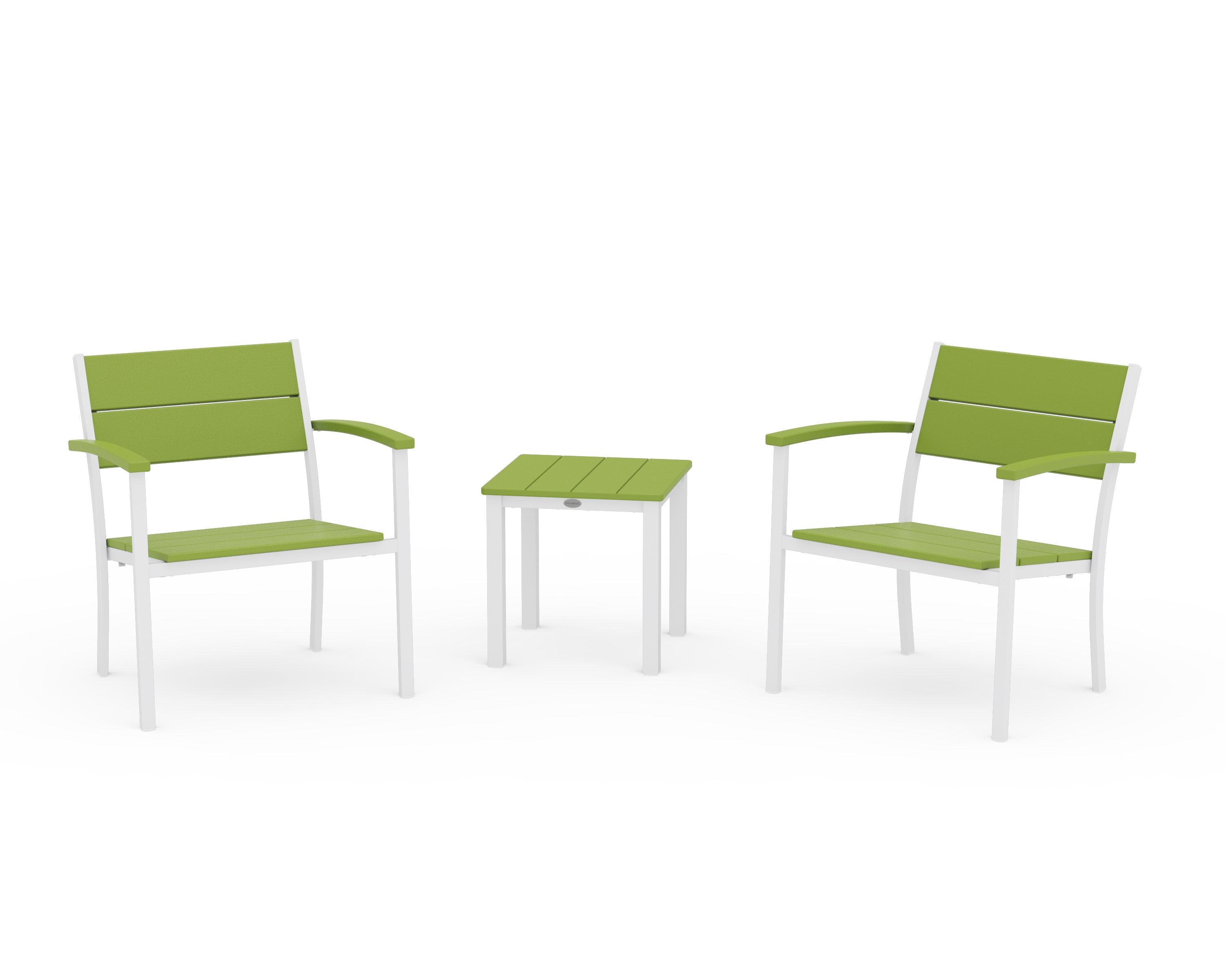 POLYWOOD Main Street 3-Piece Lounge Chair Set in White / Lime