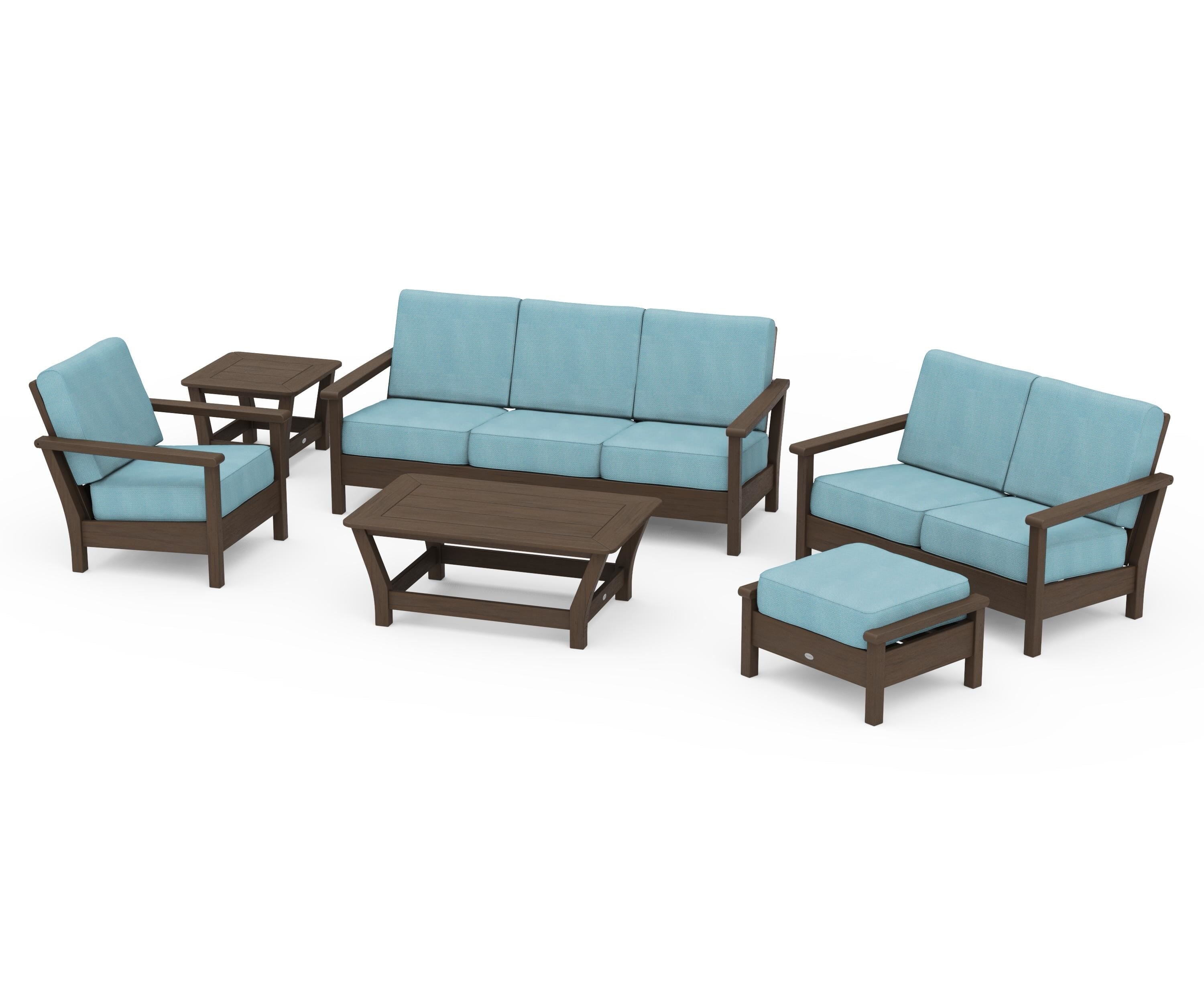POLYWOOD Harbour 6-Piece Outdoor Living Set in Kona / Lattice Sky Blue