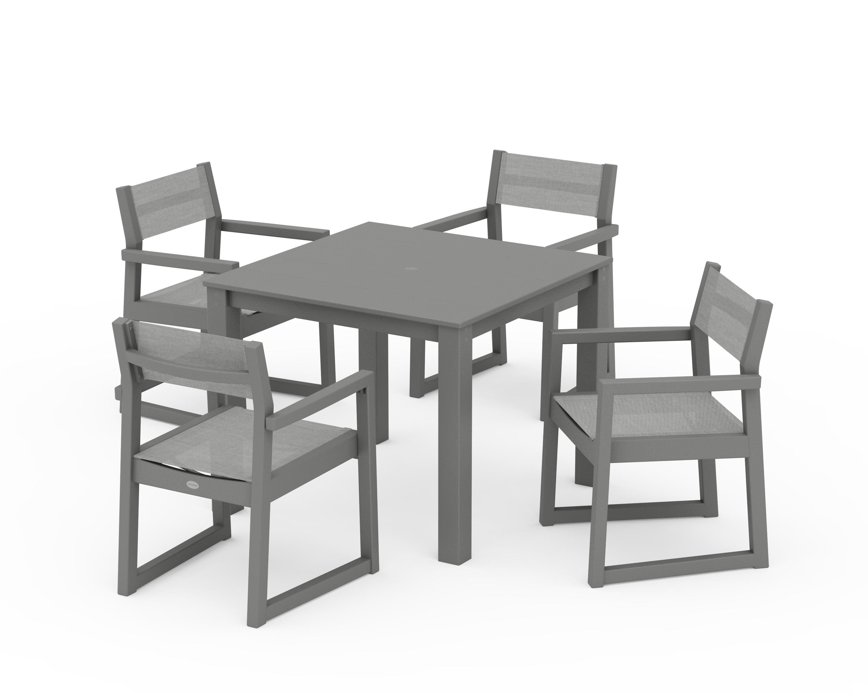 POLYWOOD EDGE Sling Arm Chair 5-Piece Parsons Dining Set in Slate Grey / Metallic Sling