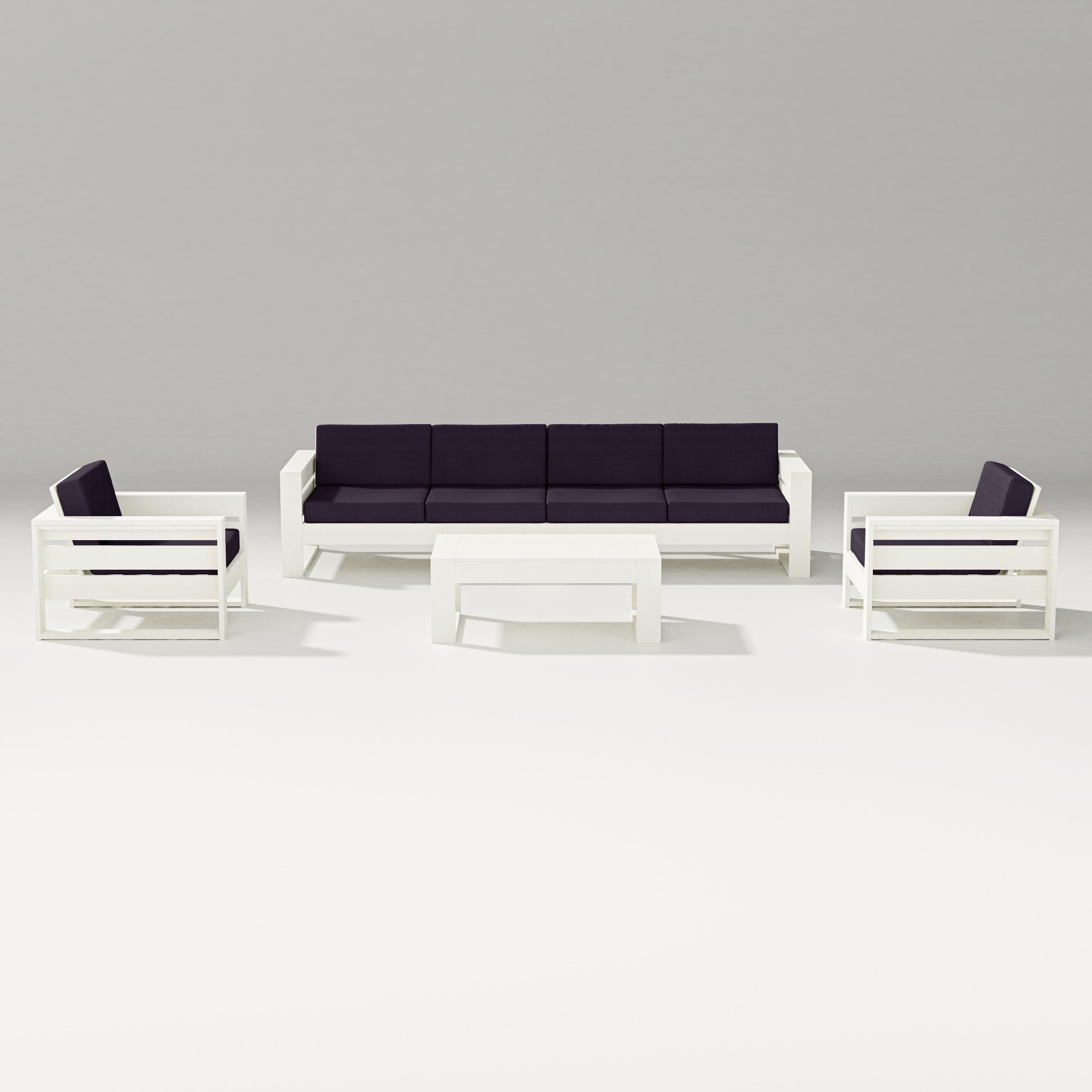 PW Designer Series Latitude 5-Piece Lounge Sofa Set in Vintage White / Navy Linen