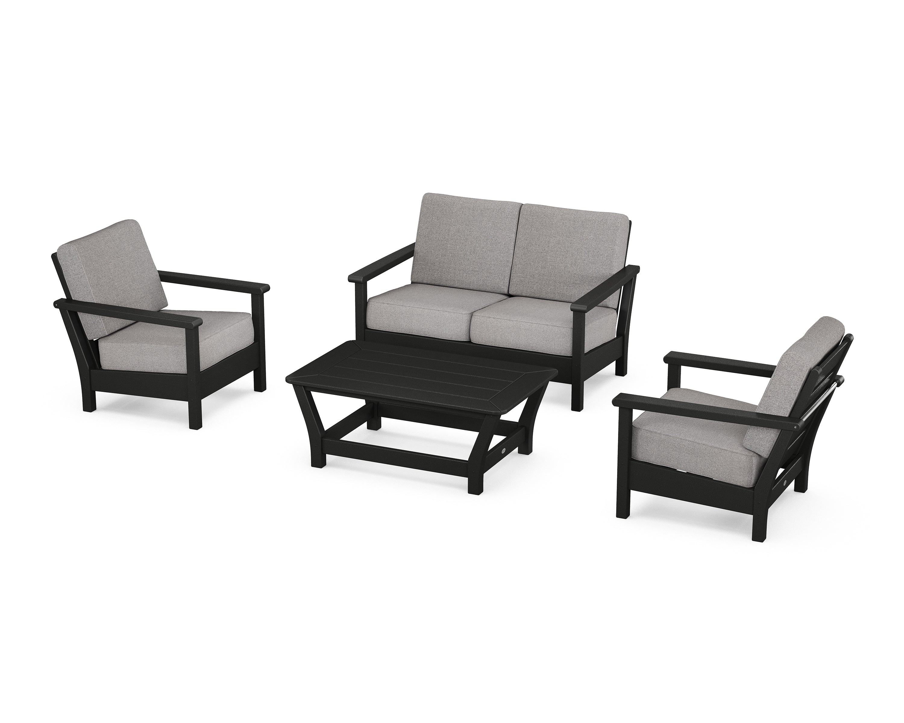 POLYWOOD Harbour 4-Piece Deep Seating Set in Black / Grey Mist