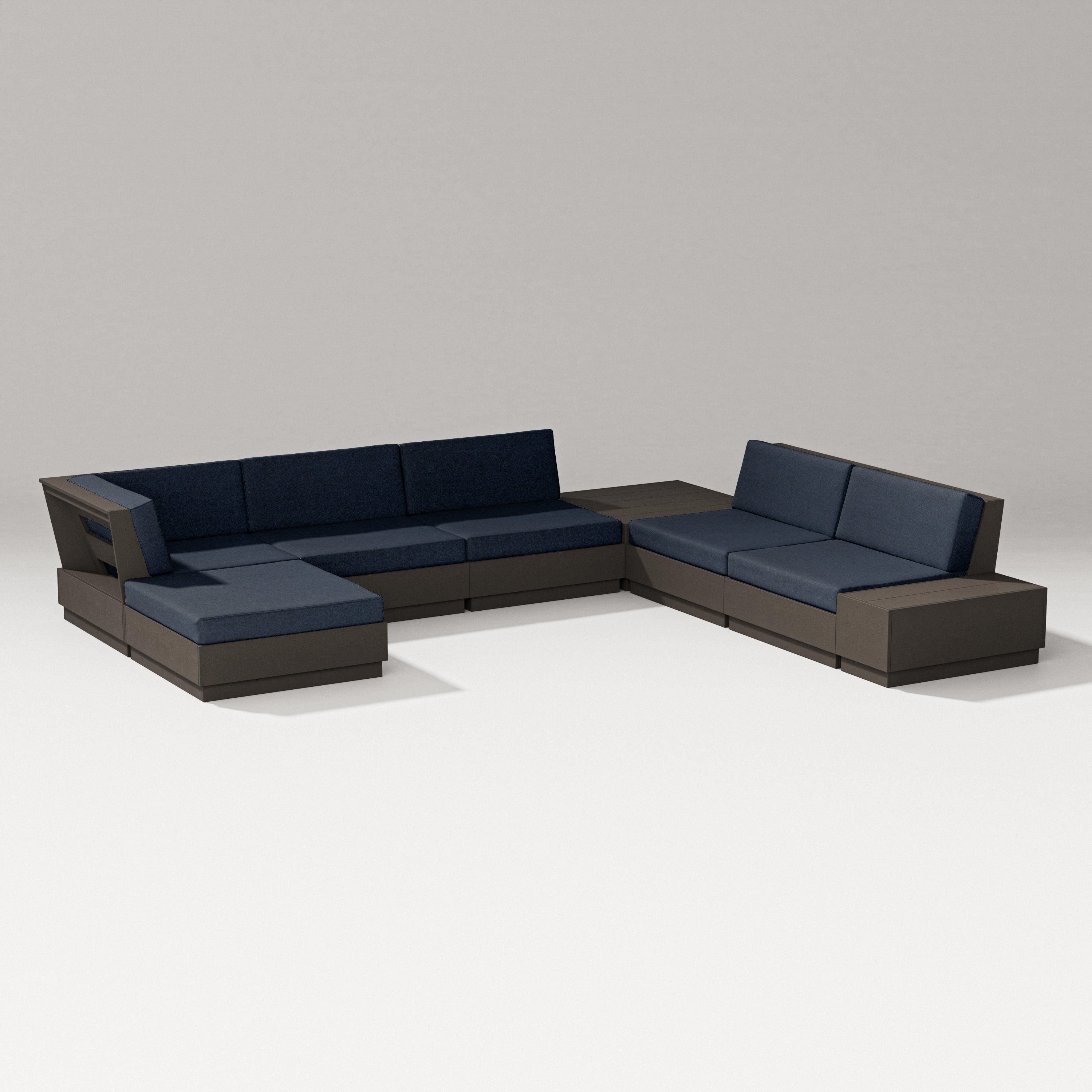 PW Designer Series Elevate 8-Piece Corner Sectional in Vintage Coffee / Marine Indigo