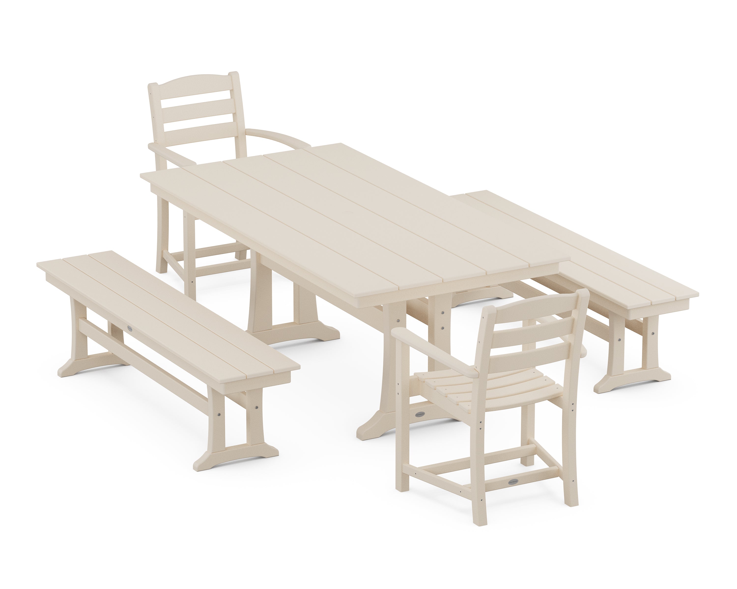 POLYWOOD La Casa Cafe 5-Piece Farmhouse Dining Set With Trestle Legs in Sand