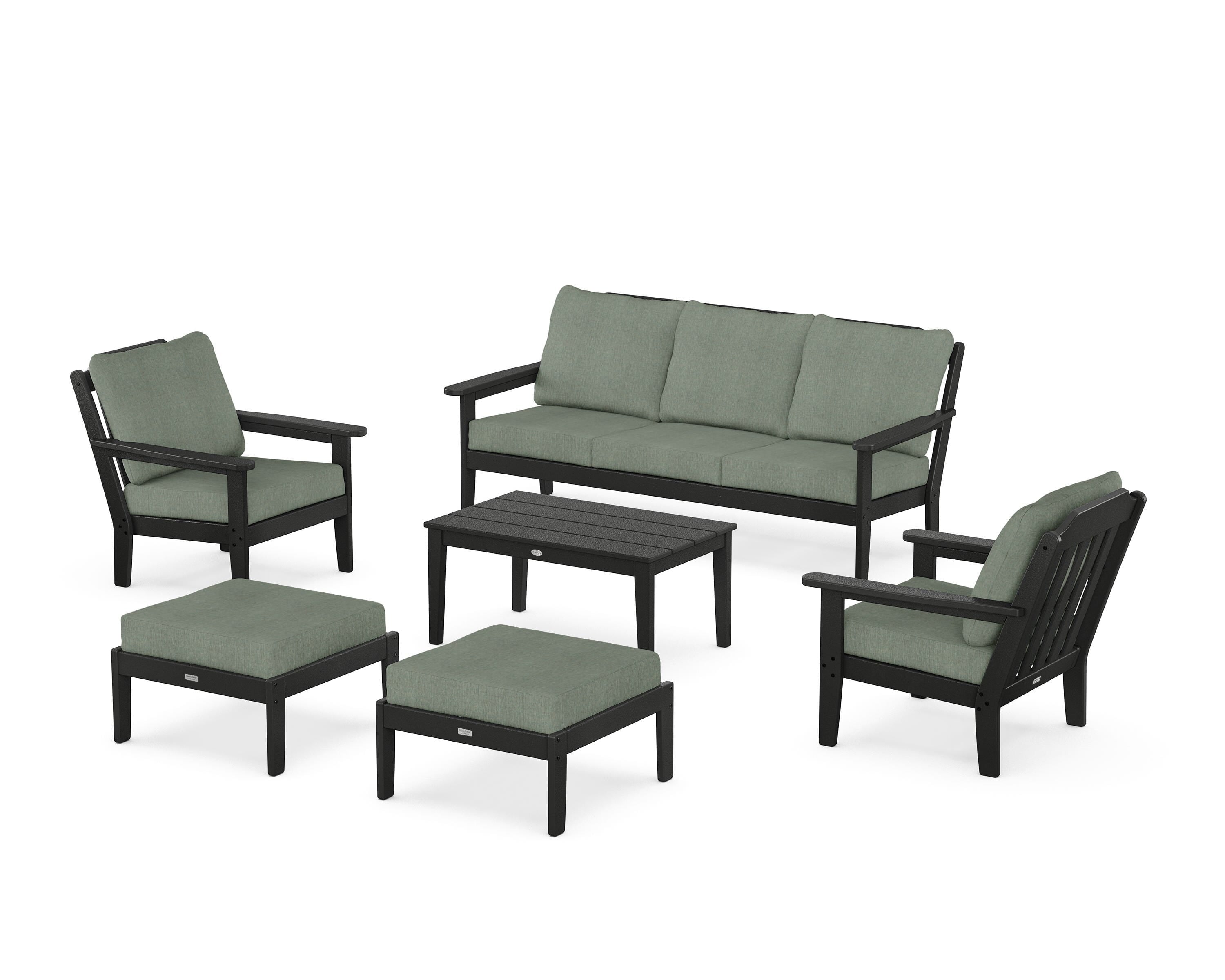 Country Living Cottage 6-Piece Lounge Sofa Set in Black / Cast Sage
