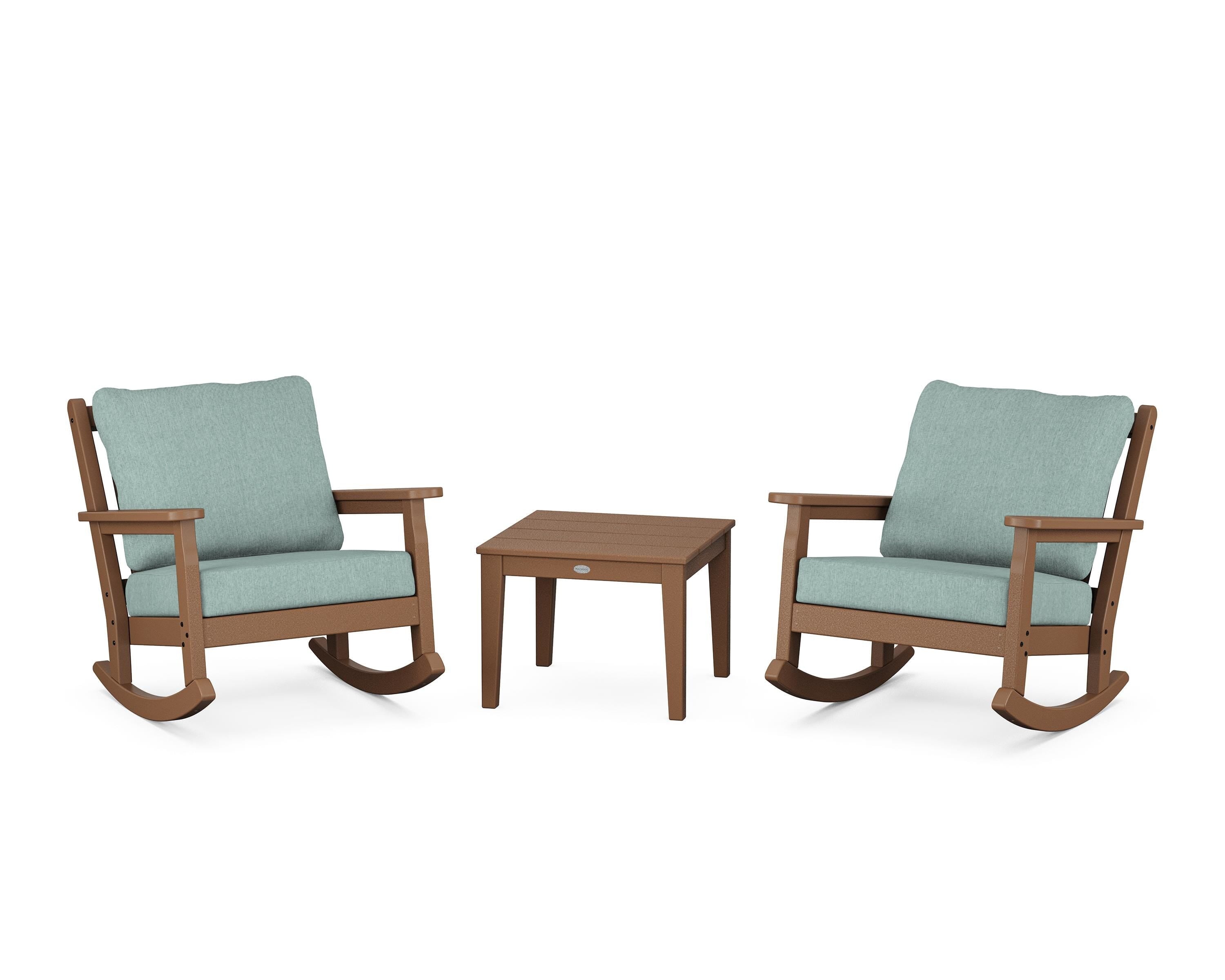 POLYWOOD Chippendale 3-Piece Deep Seating Rocker Set in Teak / Glacier Spa