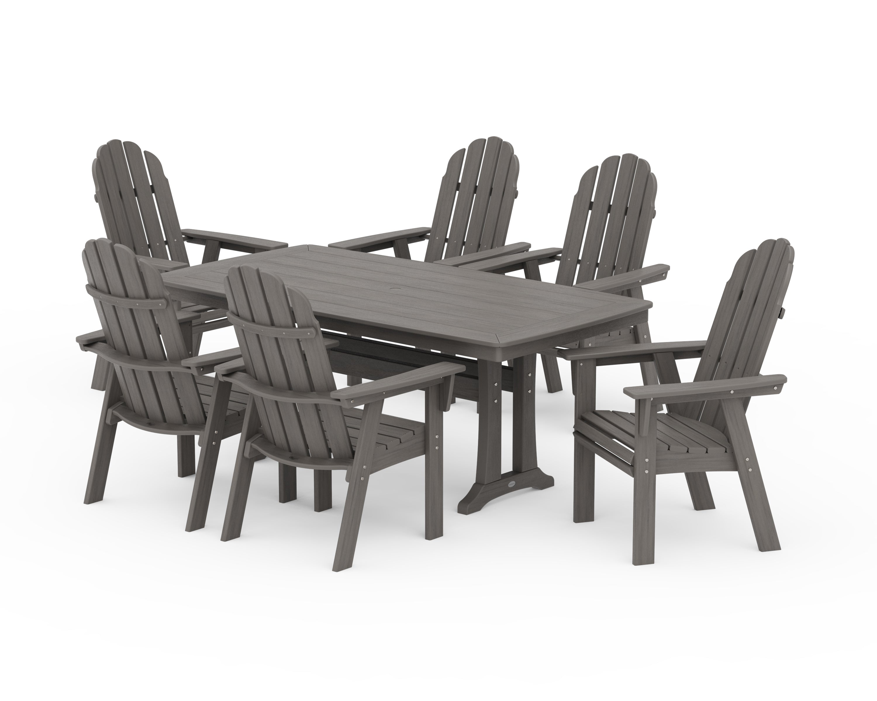 POLYWOOD Vineyard Curveback Adirondack 7-Piece Dining Set with Trestle Legs in Driftwood