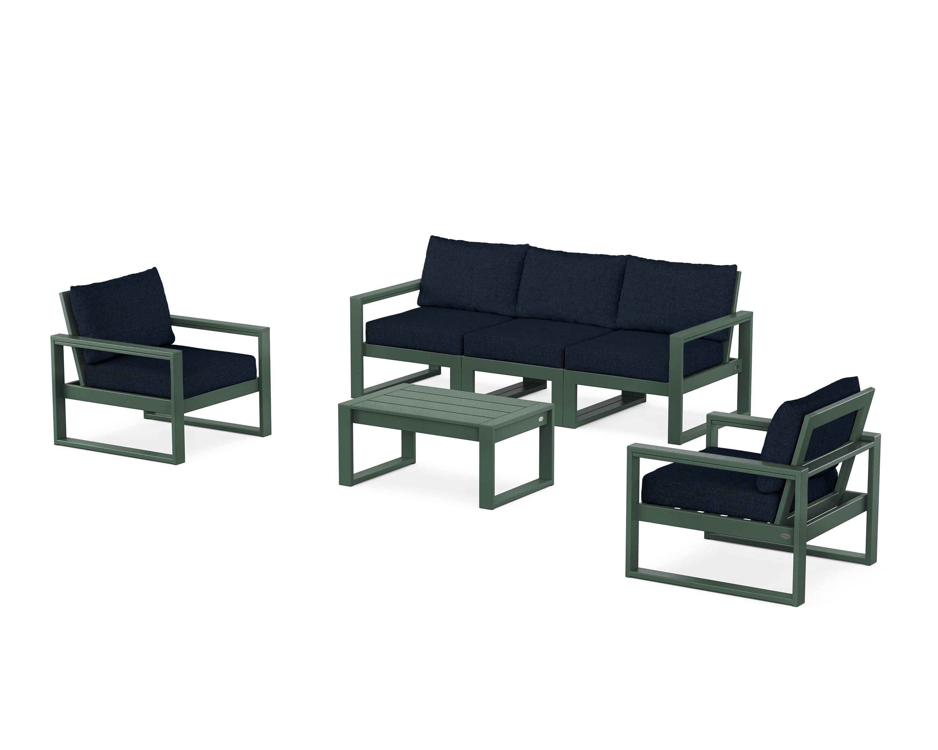 POLYWOOD EDGE Sectional 4-Piece Deep Seating Set with Sofa in Green / Marine Indigo
