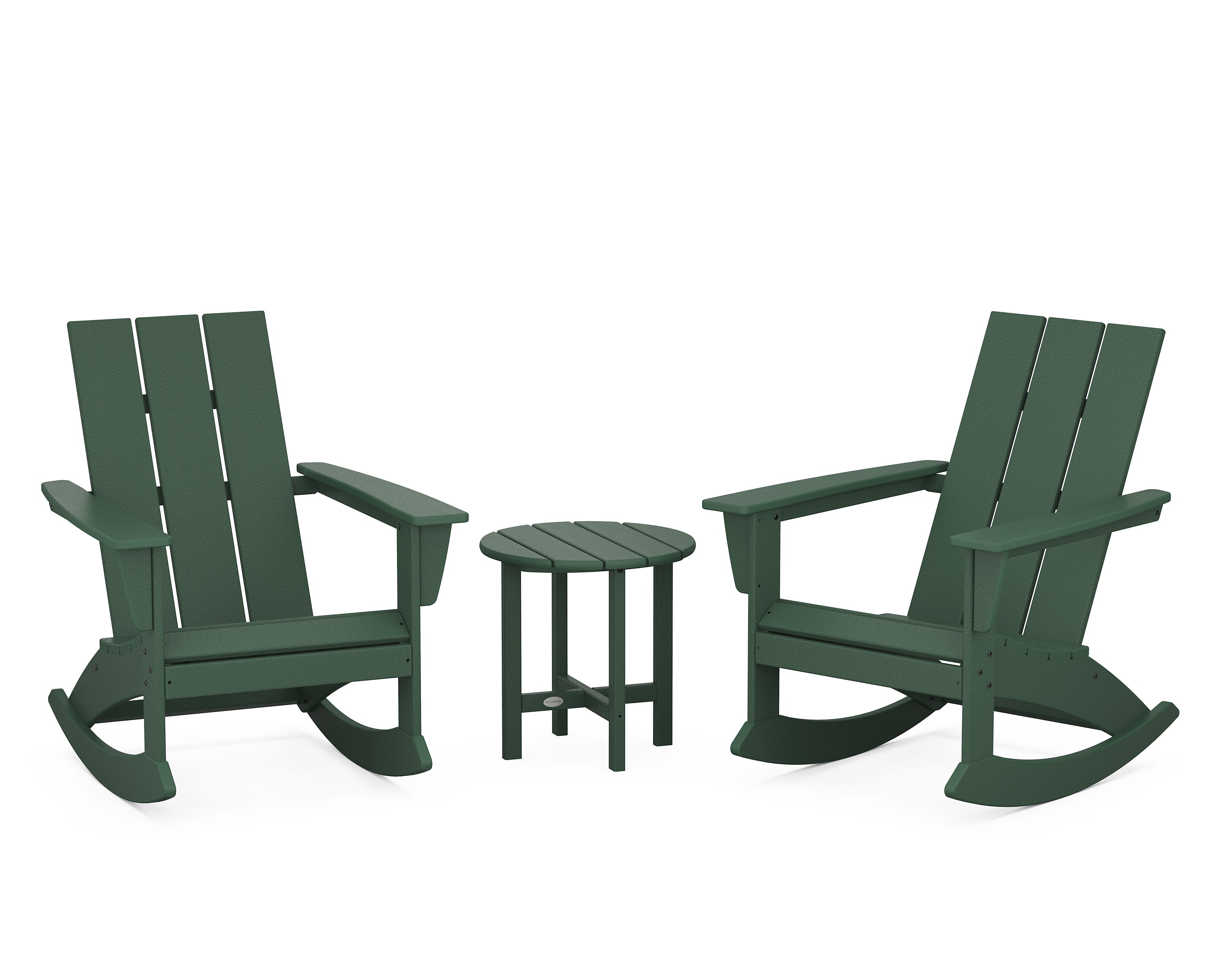 POLYWOOD® Modern 3-Piece Adirondack Rocking Chair Set in Green