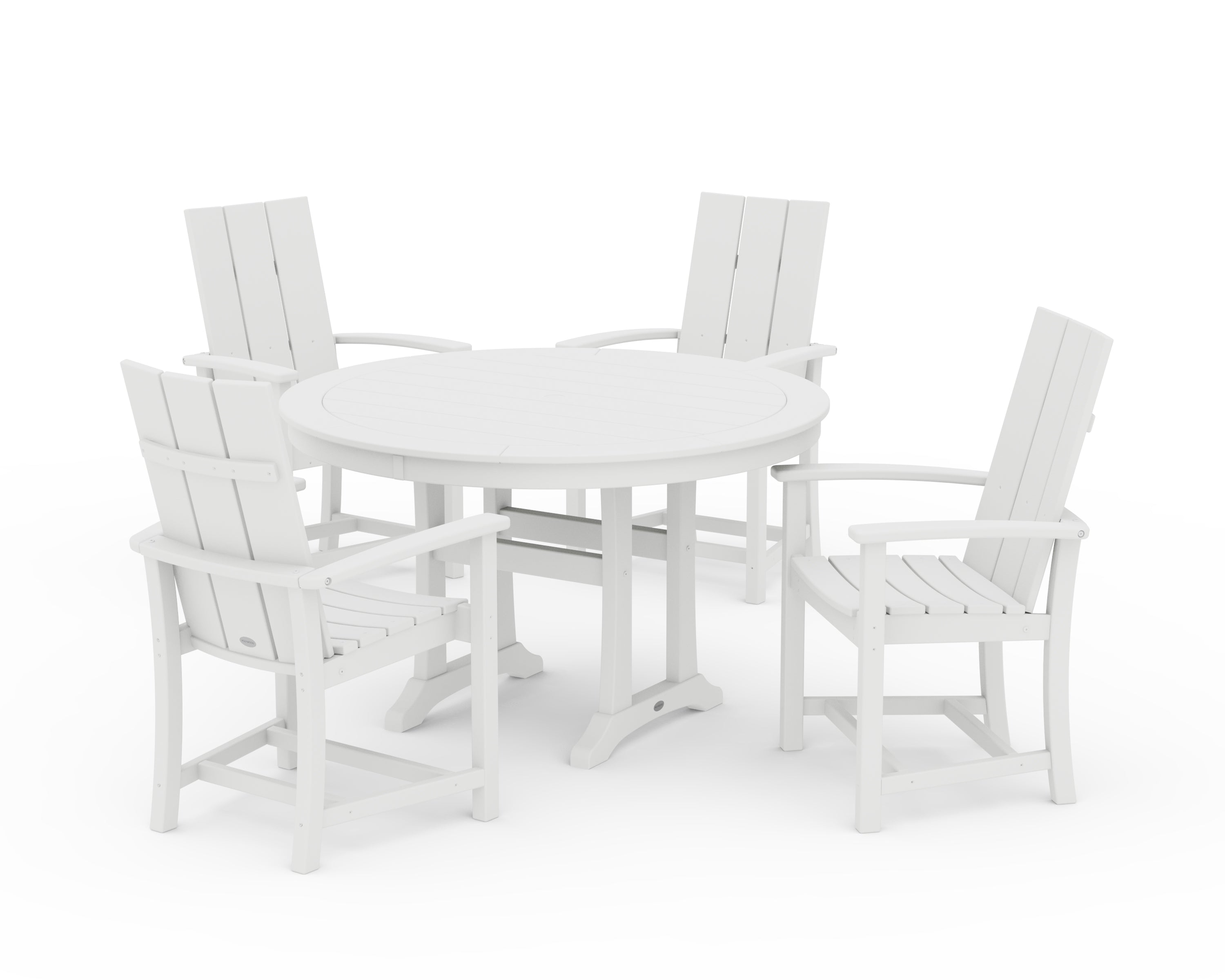 POLYWOOD Modern Adirondack 5-Piece Round Dining Set with Trestle Legs in White
