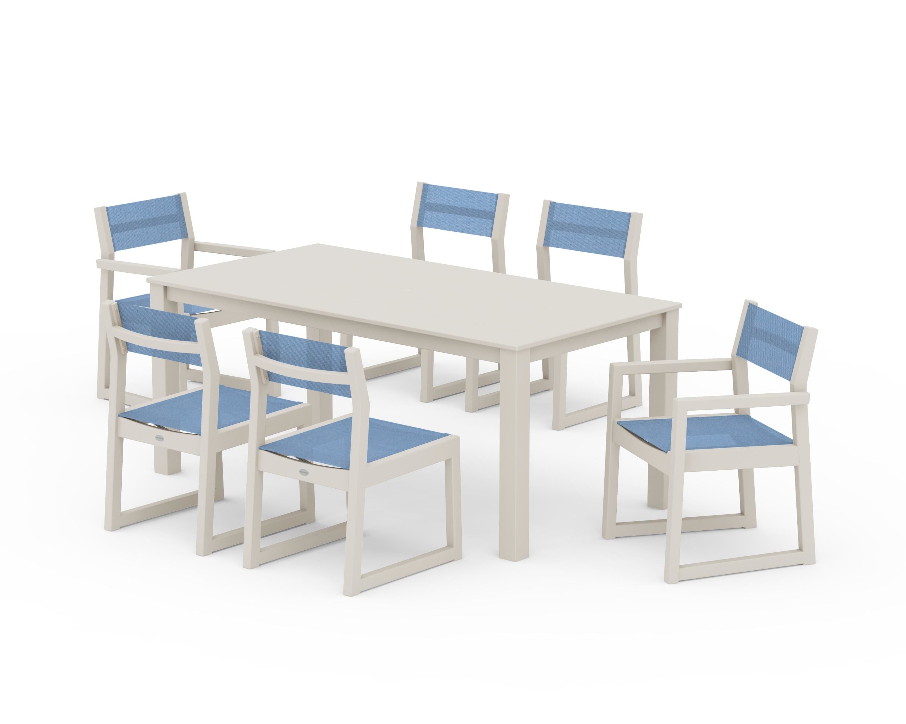 POLYWOOD EDGE Sling 7-Piece Parsons Dining Set in Sand / Poolside Sling