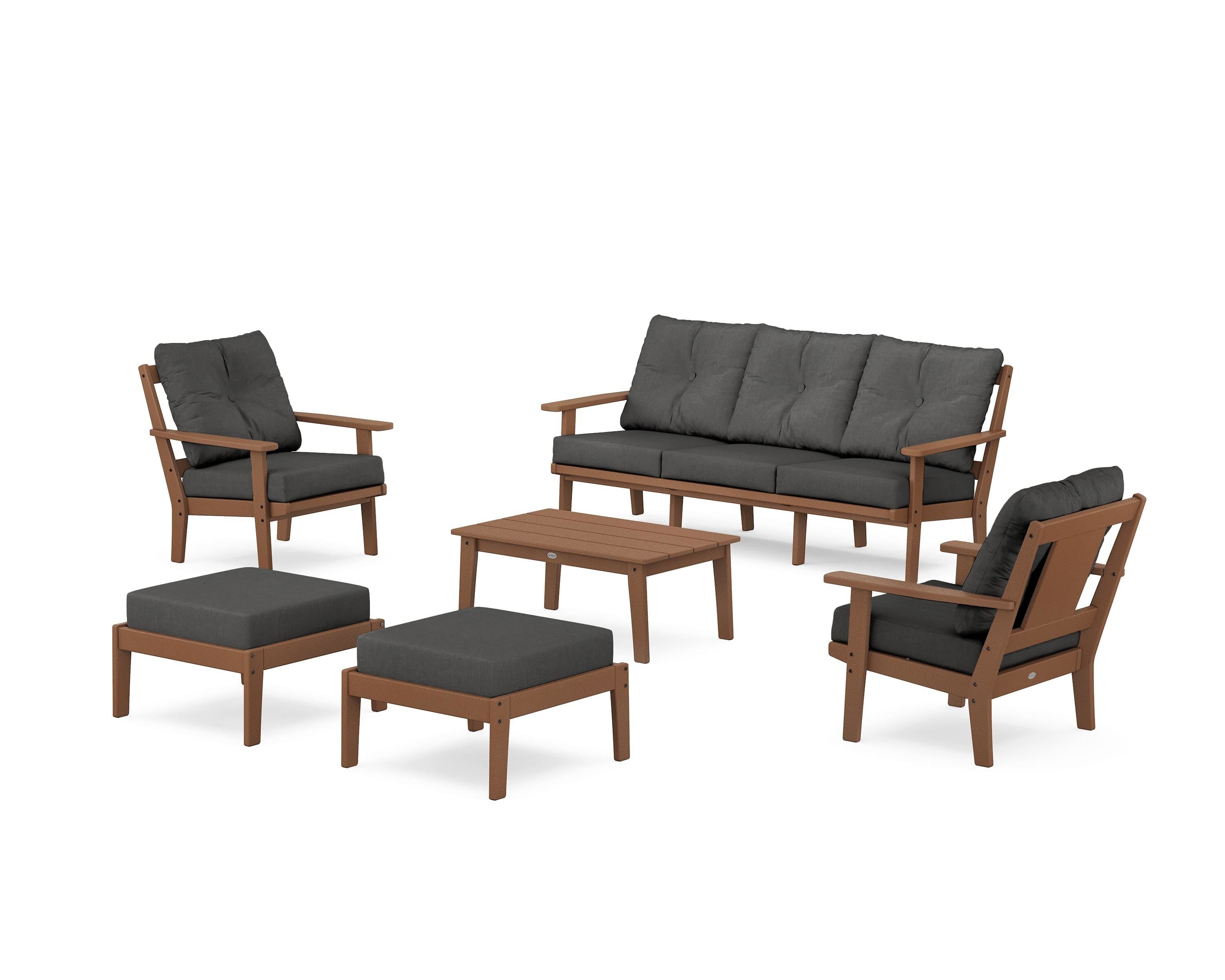POLYWOOD Prairie 6-Piece Lounge Sofa Set in Teak / Spectrum Carbon