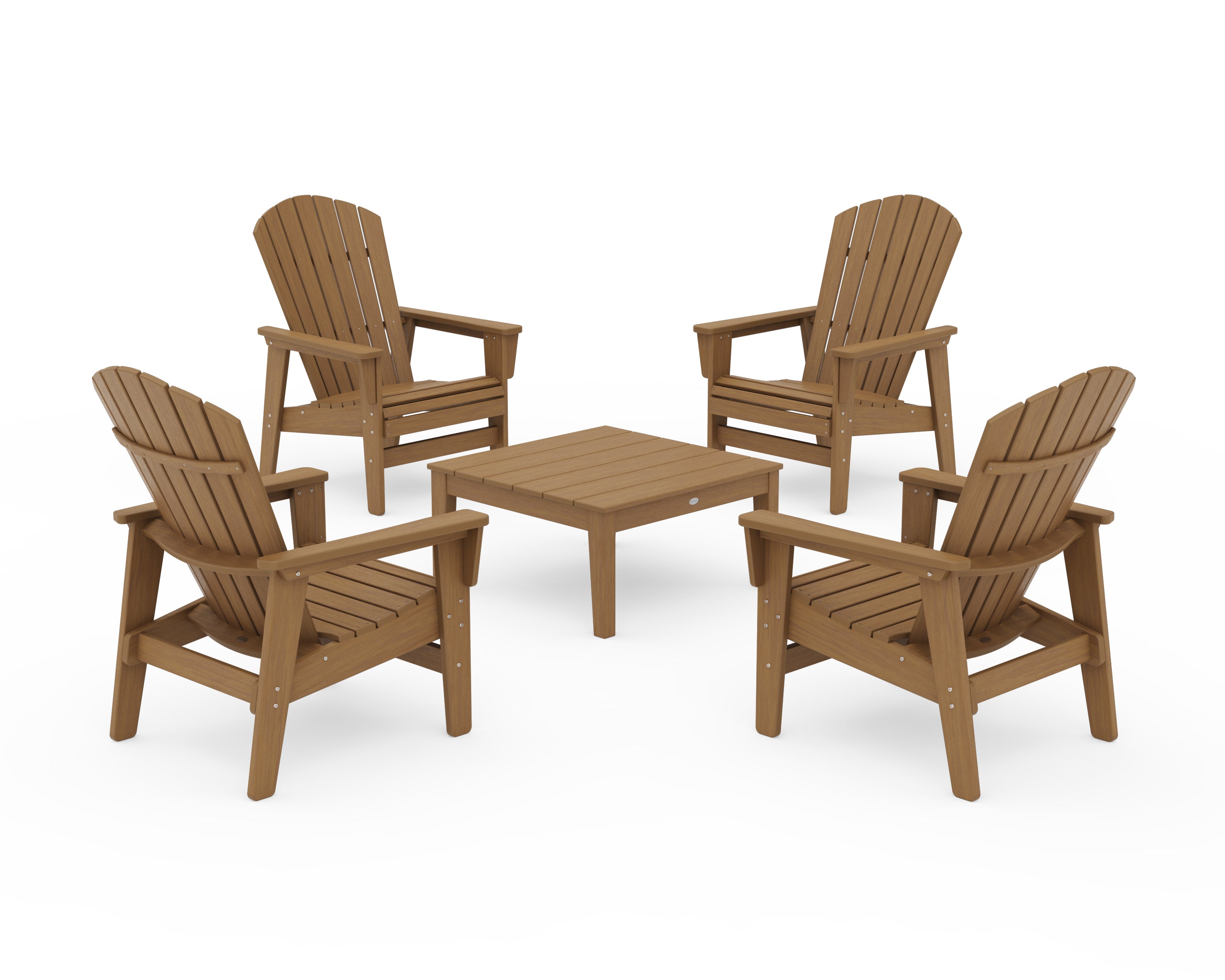 POLYWOOD 5-Piece Nautical Grand Upright Adirondack Chair Conversation Group in Natural