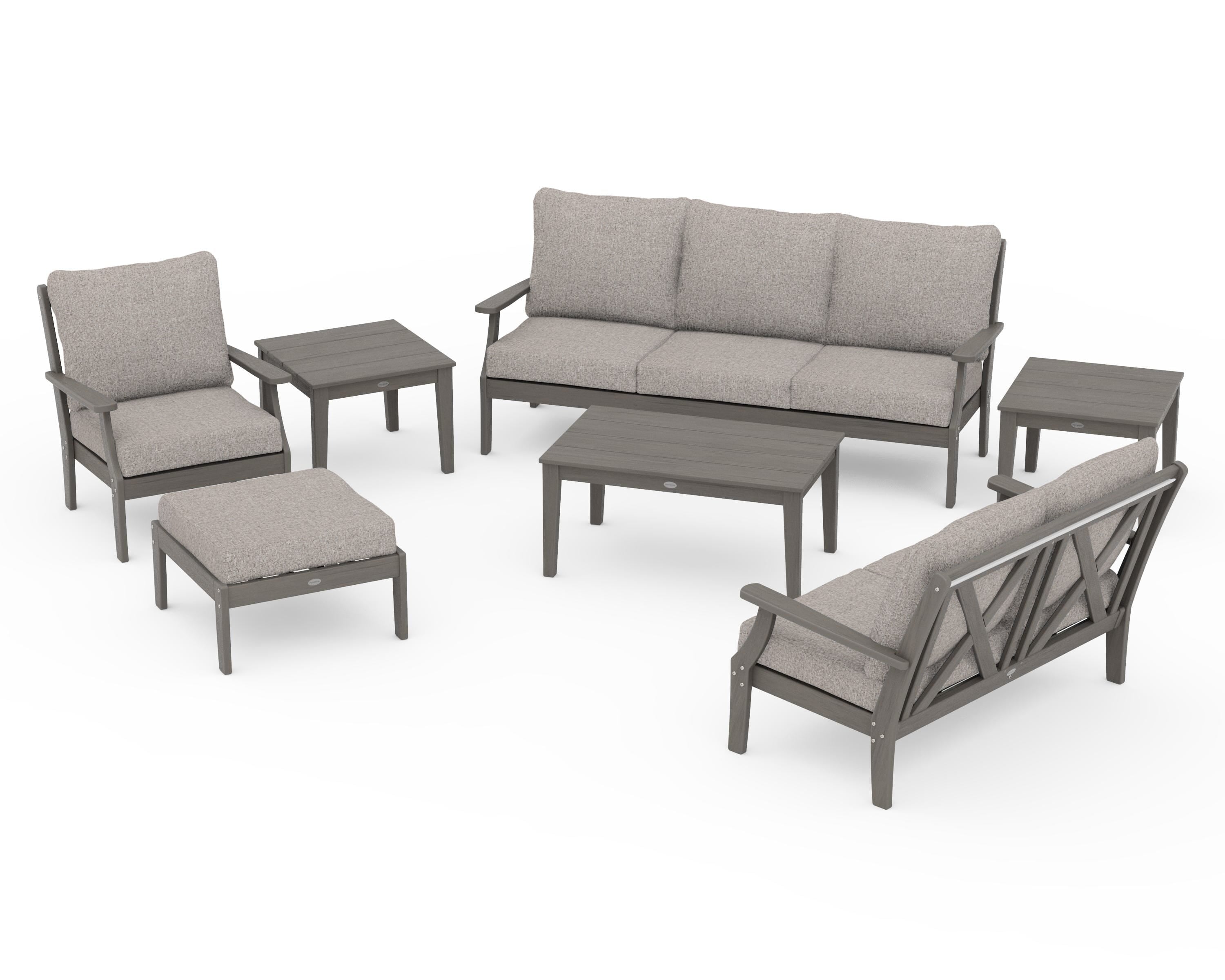 POLYWOOD Braxton 7-Piece Deep Seating Set in Driftwood / Weathered Tweed