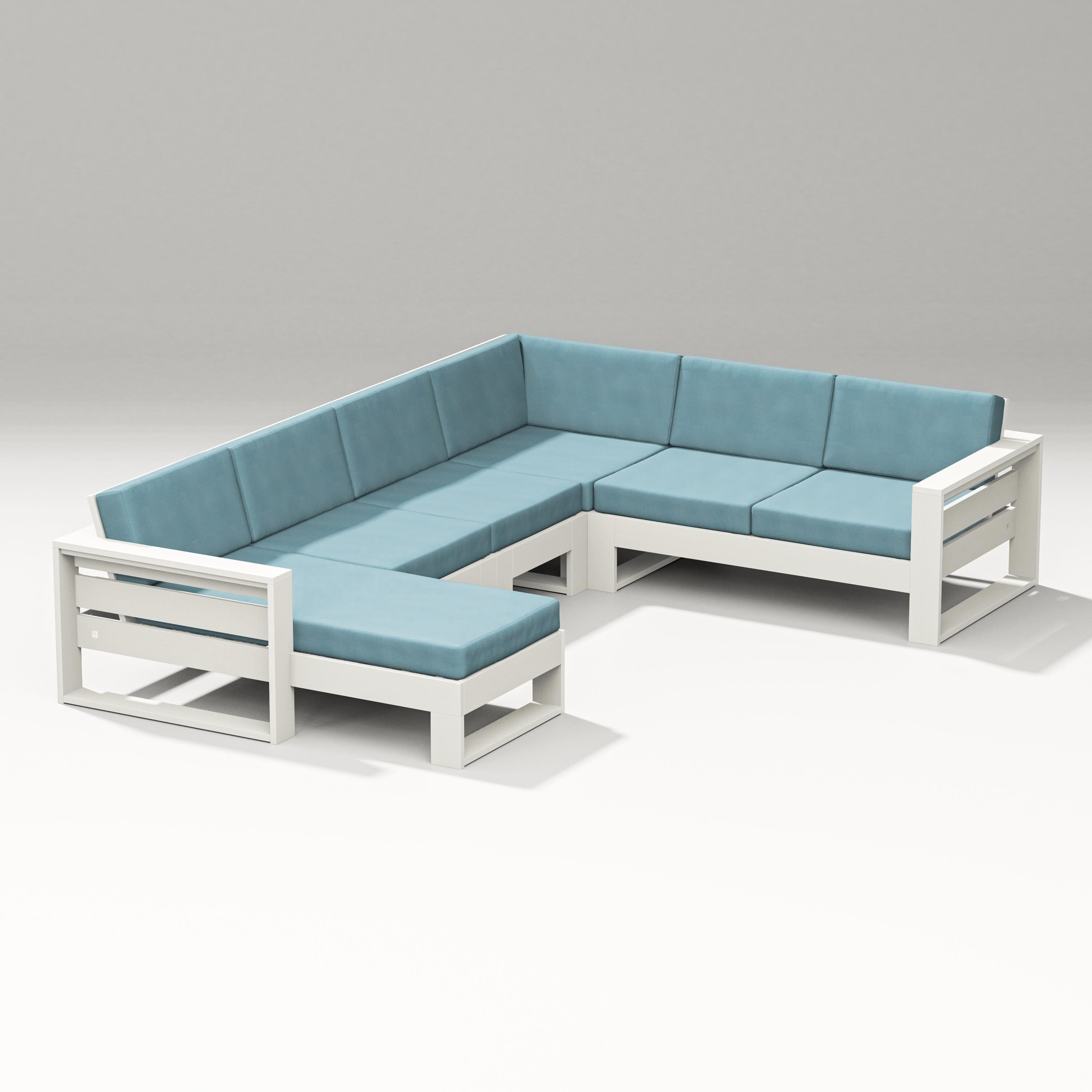 PW Designer Series Latitude Corner Sectional with Left Chaise in Vintage White / Lattice Sky Blue