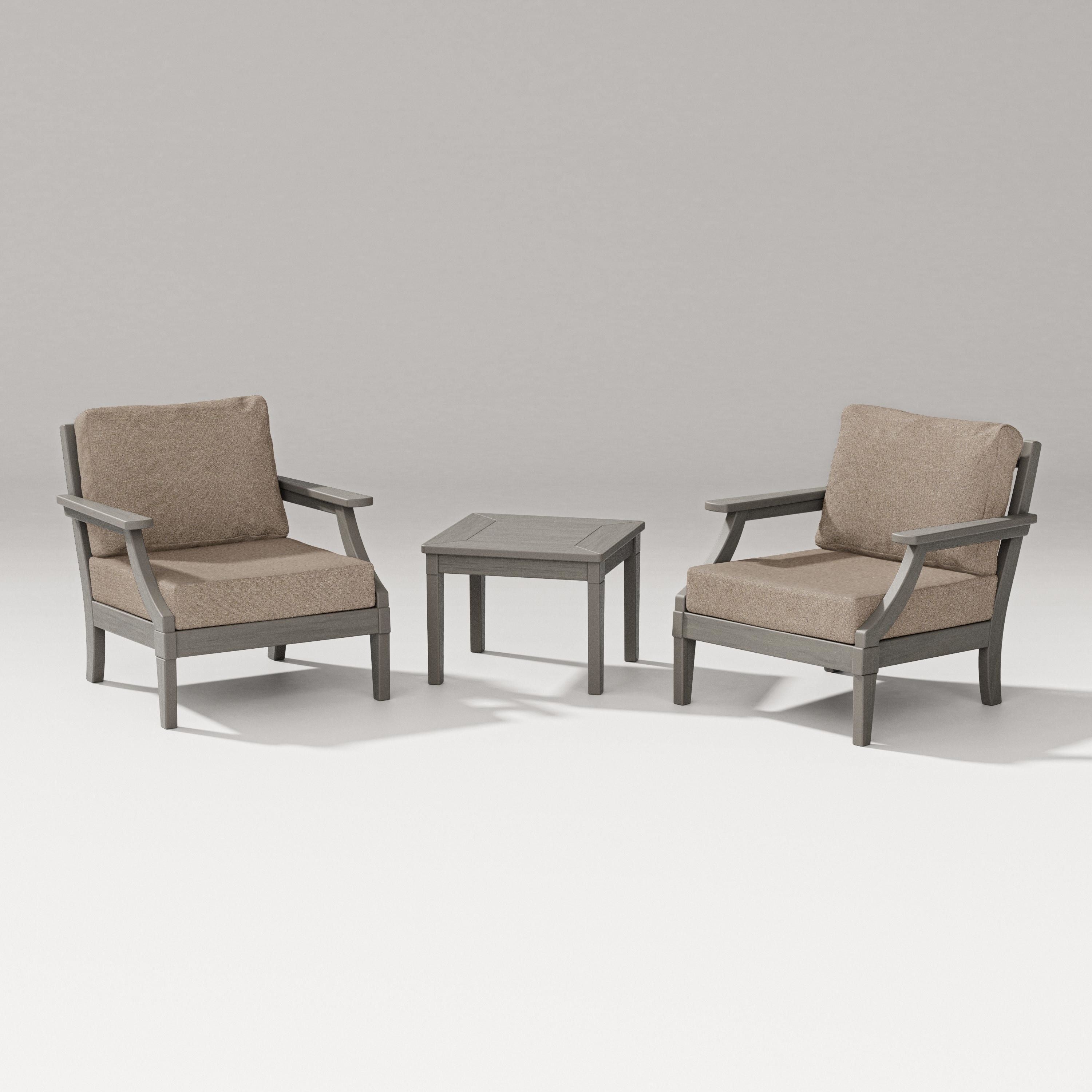 PW Designer Series Estate 3-Piece Lounge Chair Set in Driftwood / Spiced Burlap