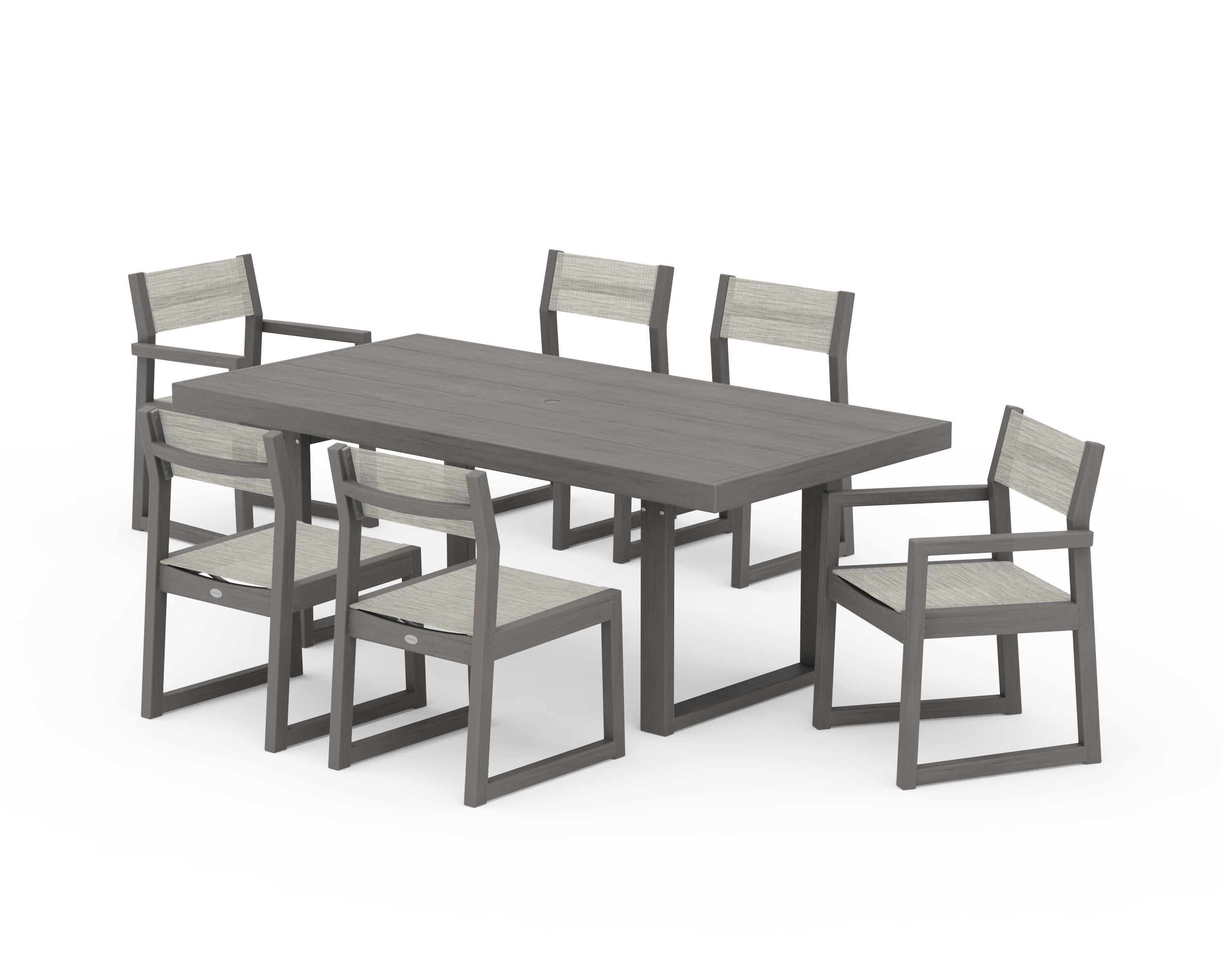 POLYWOOD EDGE Sling 7-Piece Dining Set in Driftwood / Birch Sling