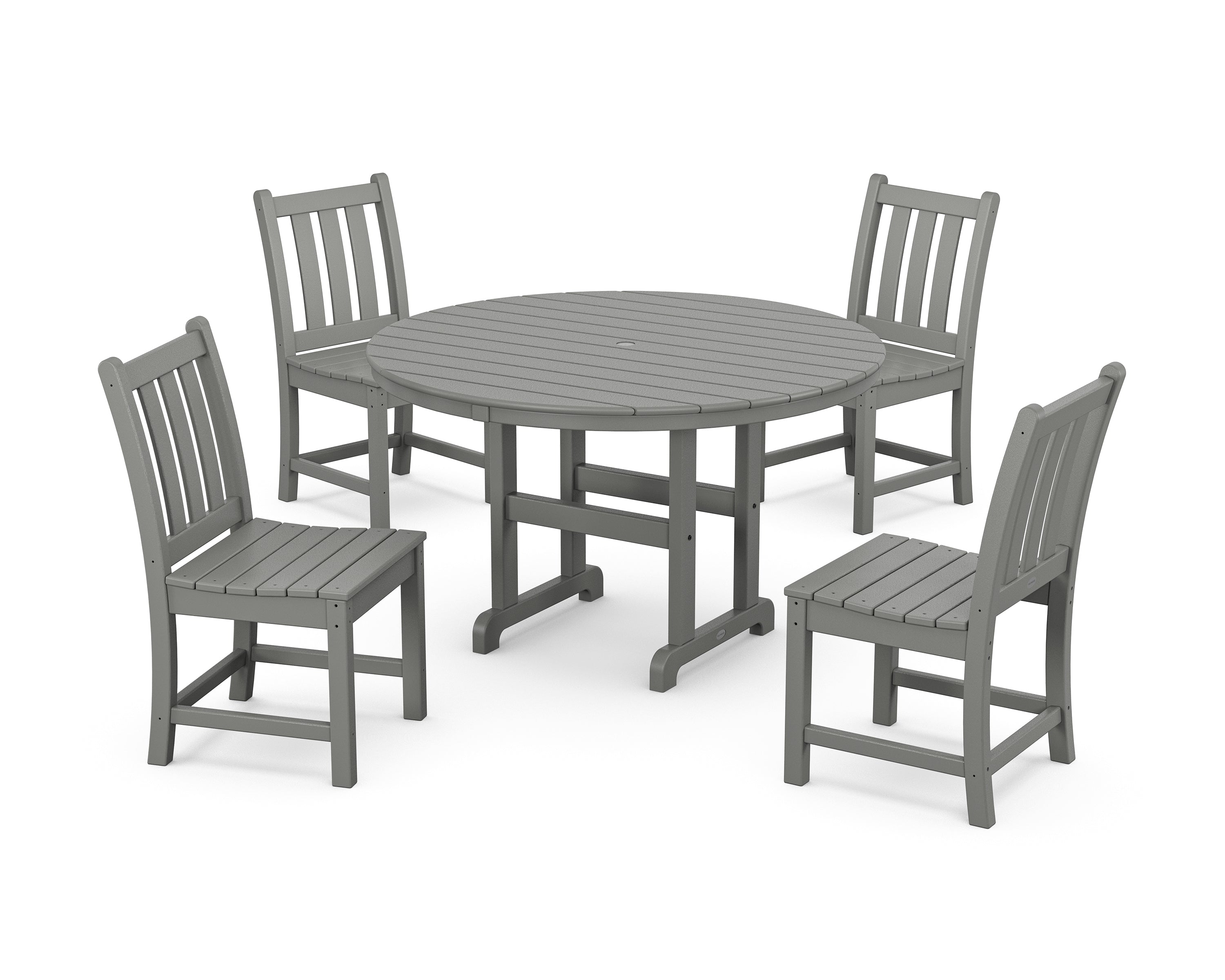 POLYWOOD® Traditional Garden Side Chair 5-Piece Round Farmhouse Dining Set in Slate Grey