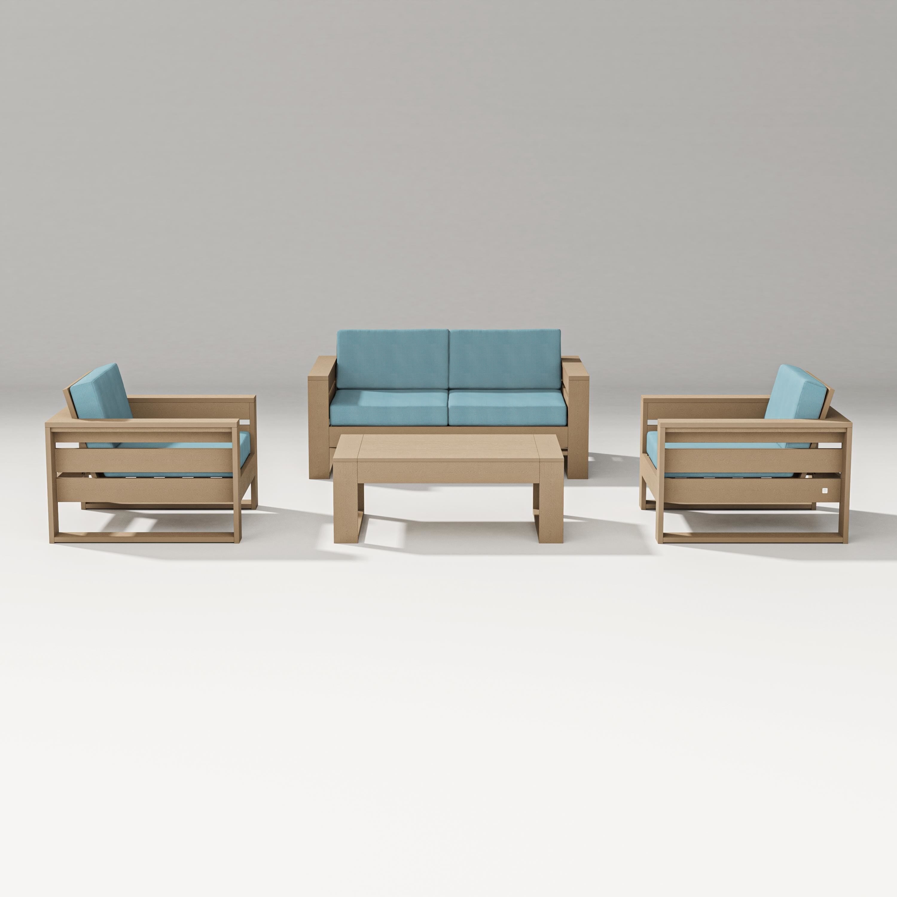 PW Designer Series Latitude 4-Piece Lounge Loveseat Set in Vintage Sahara / Lattice Sky Blue