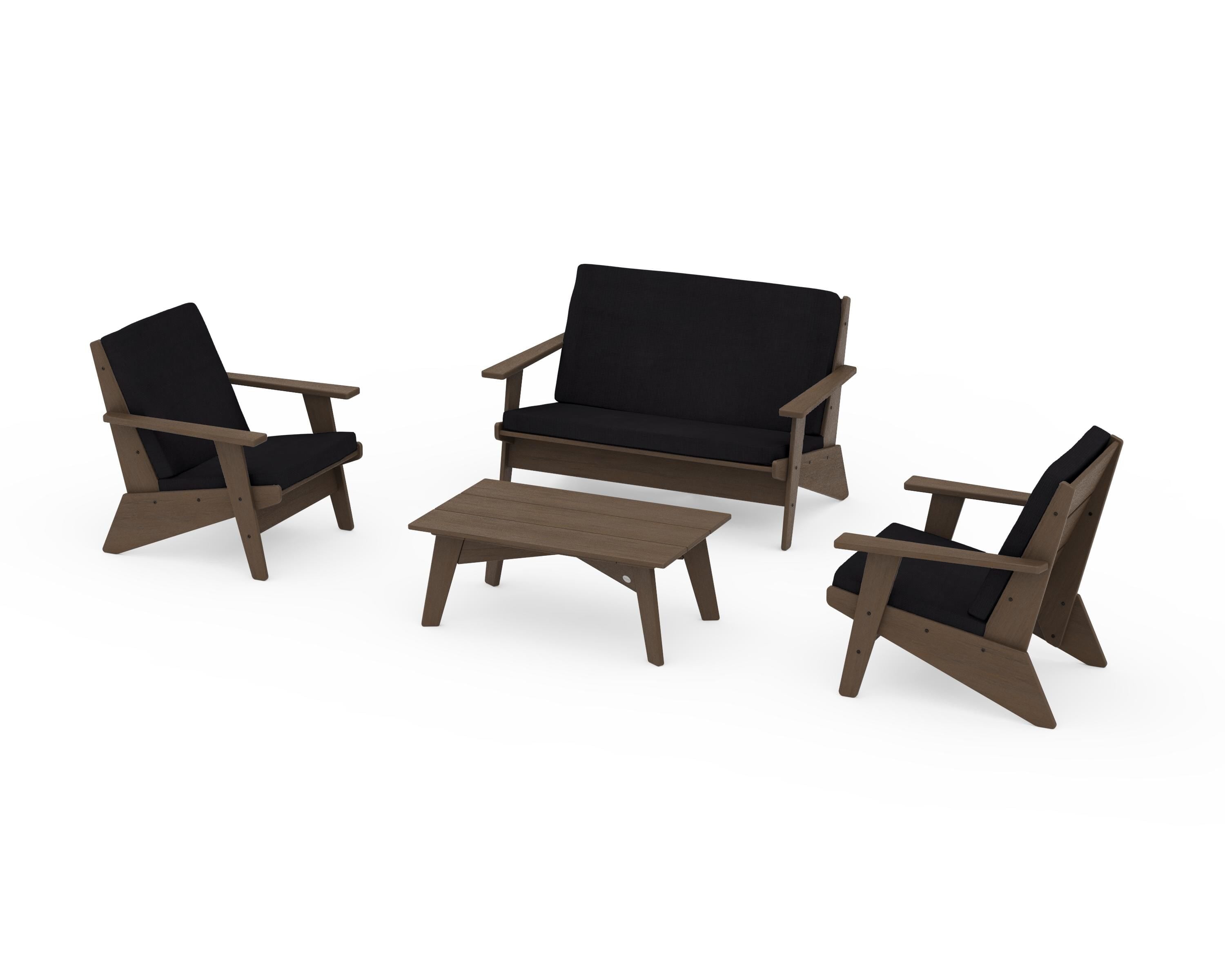 POLYWOOD Riviera Modern Lounge 4-Piece Set in Kona / Midnight Linen