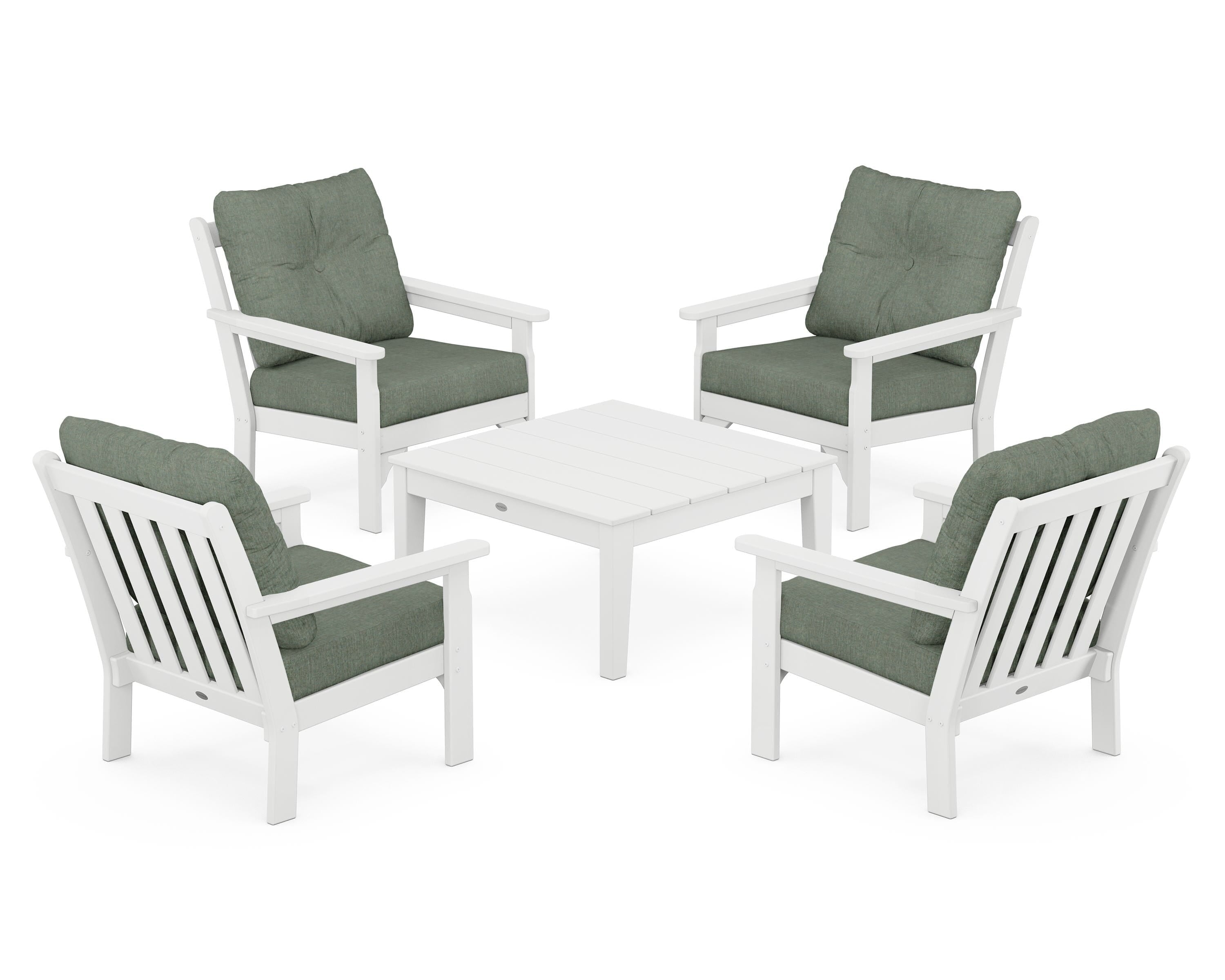 POLYWOOD Vineyard 5-Piece Deep Seating Conversation Set in White / Cast Sage