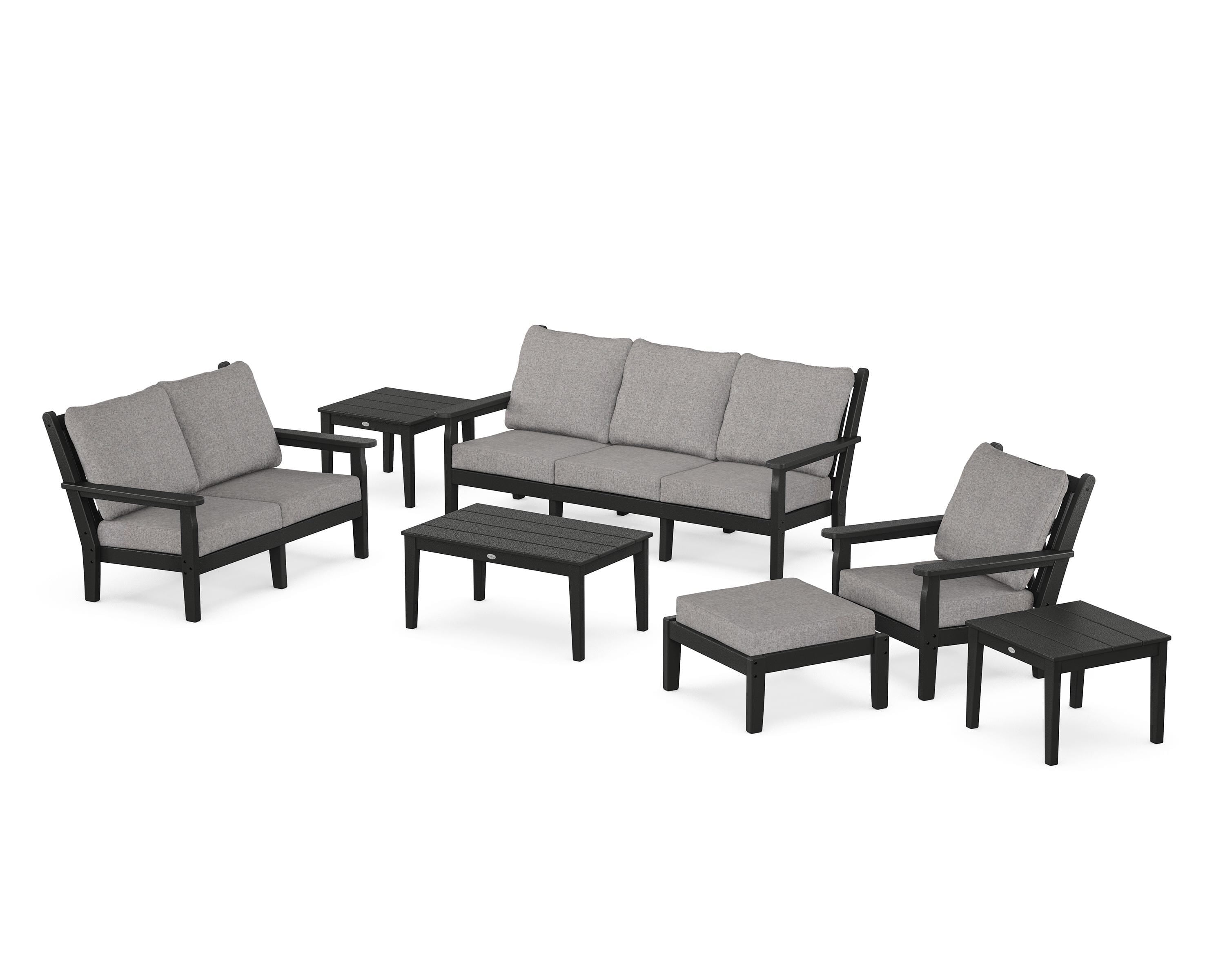 POLYWOOD Chippendale 7-Piece Deep Seating Set in Black / Grey Mist