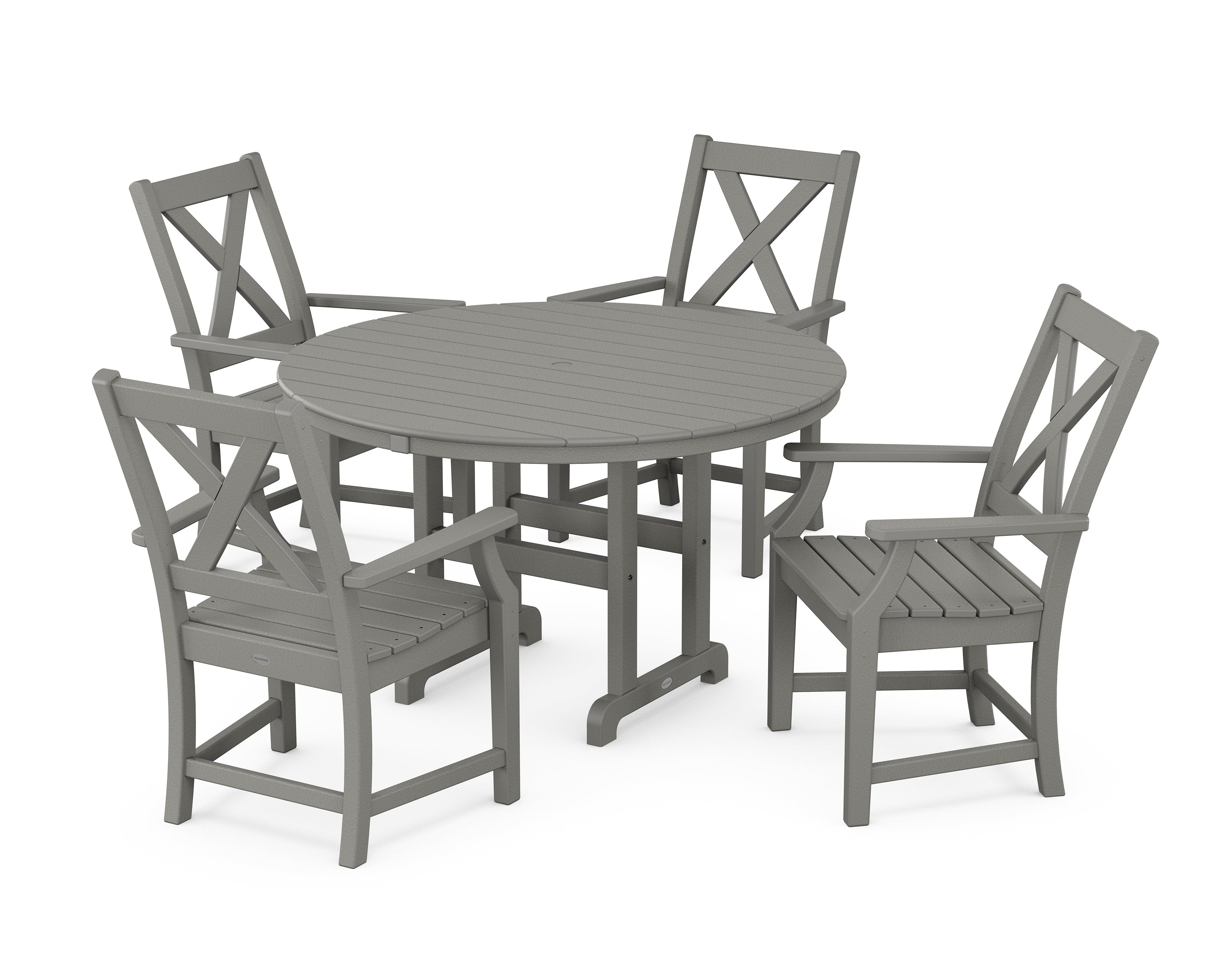 POLYWOOD® Braxton 5-Piece Round Farmhouse Dining Set in Slate Grey