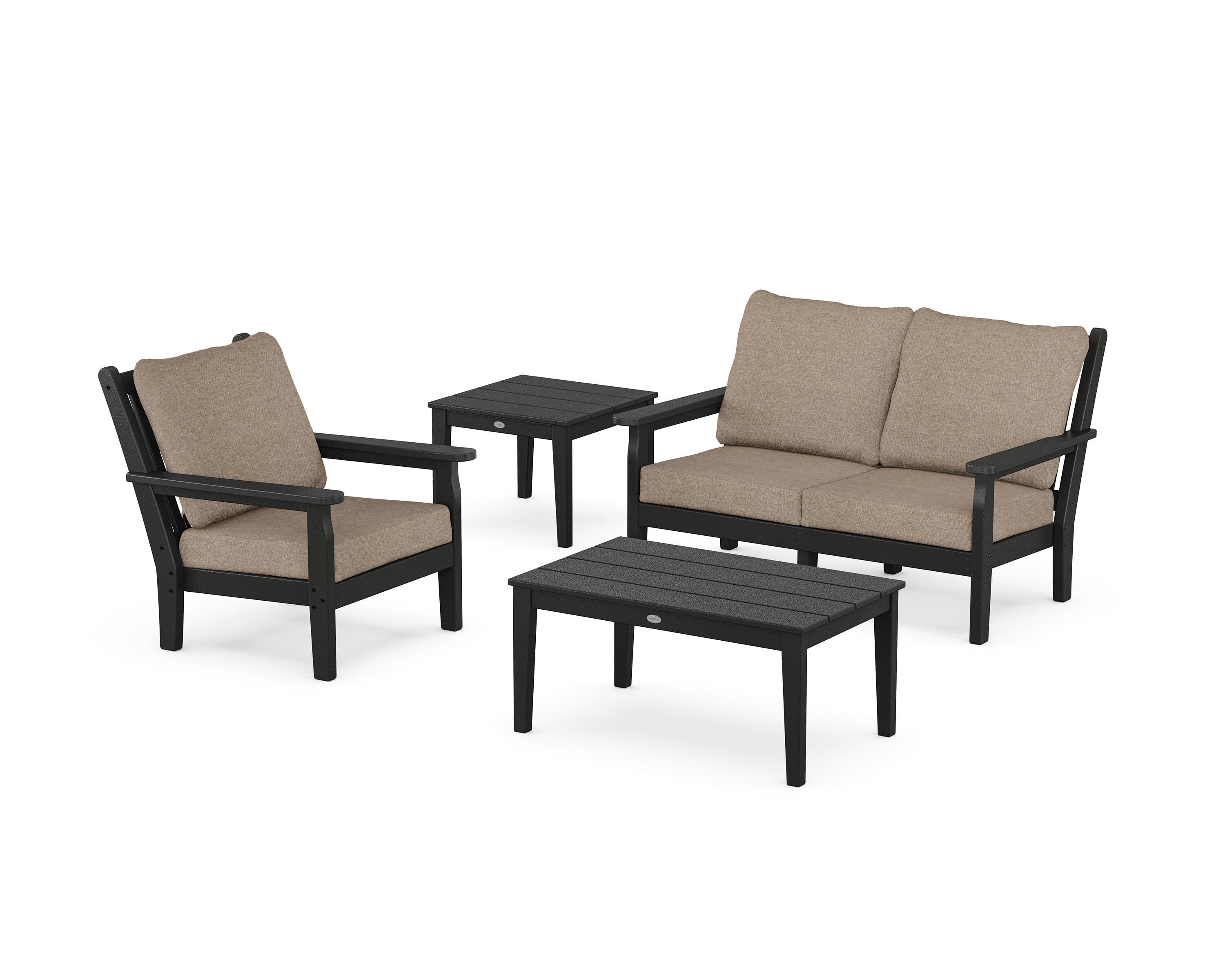 POLYWOOD Chippendale 4-Piece Deep Seating Set in Black / Spiced Burlap