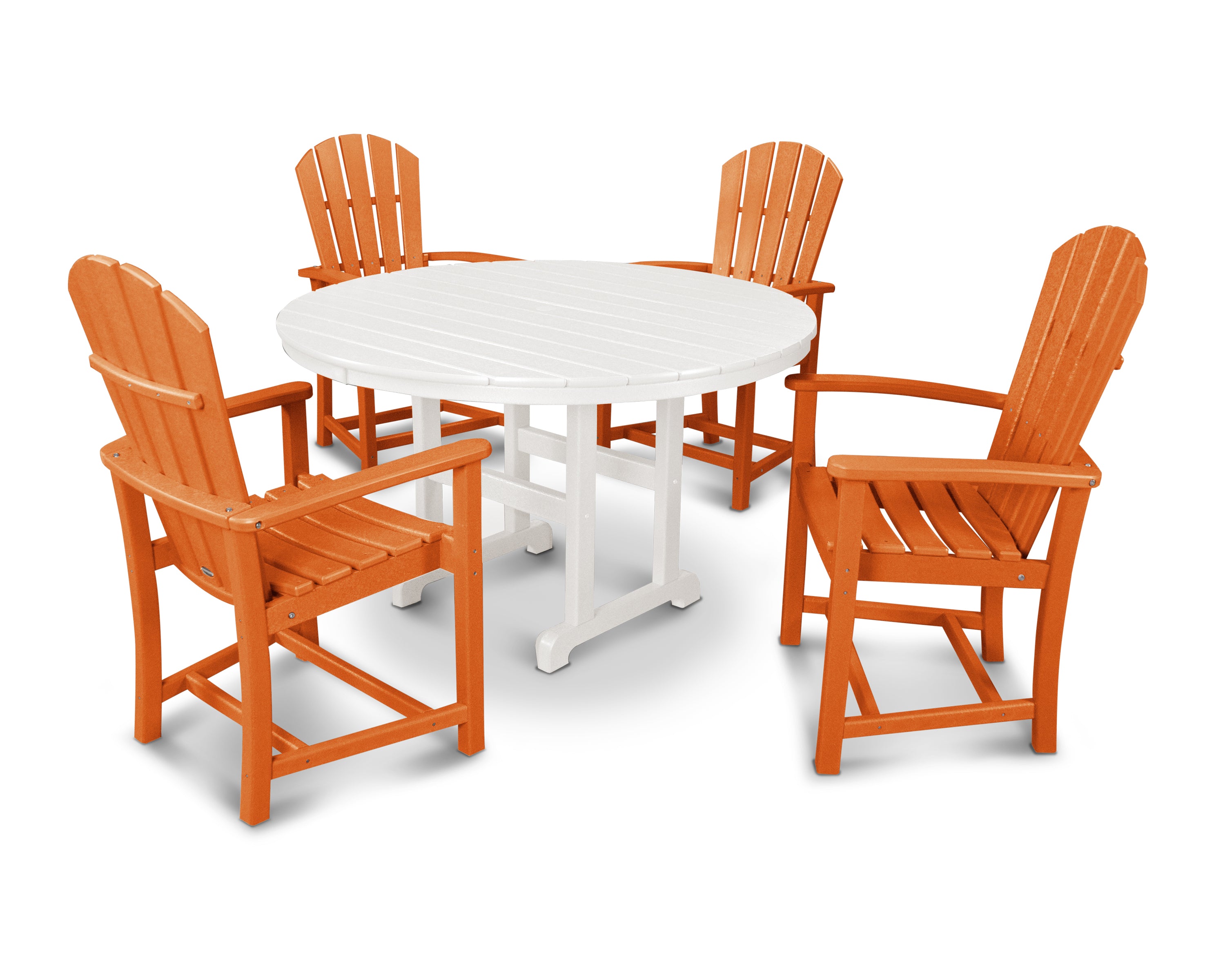 POLYWOOD® Palm Coast 5-Piece Round Farmhouse Dining Set in Tangerine / White