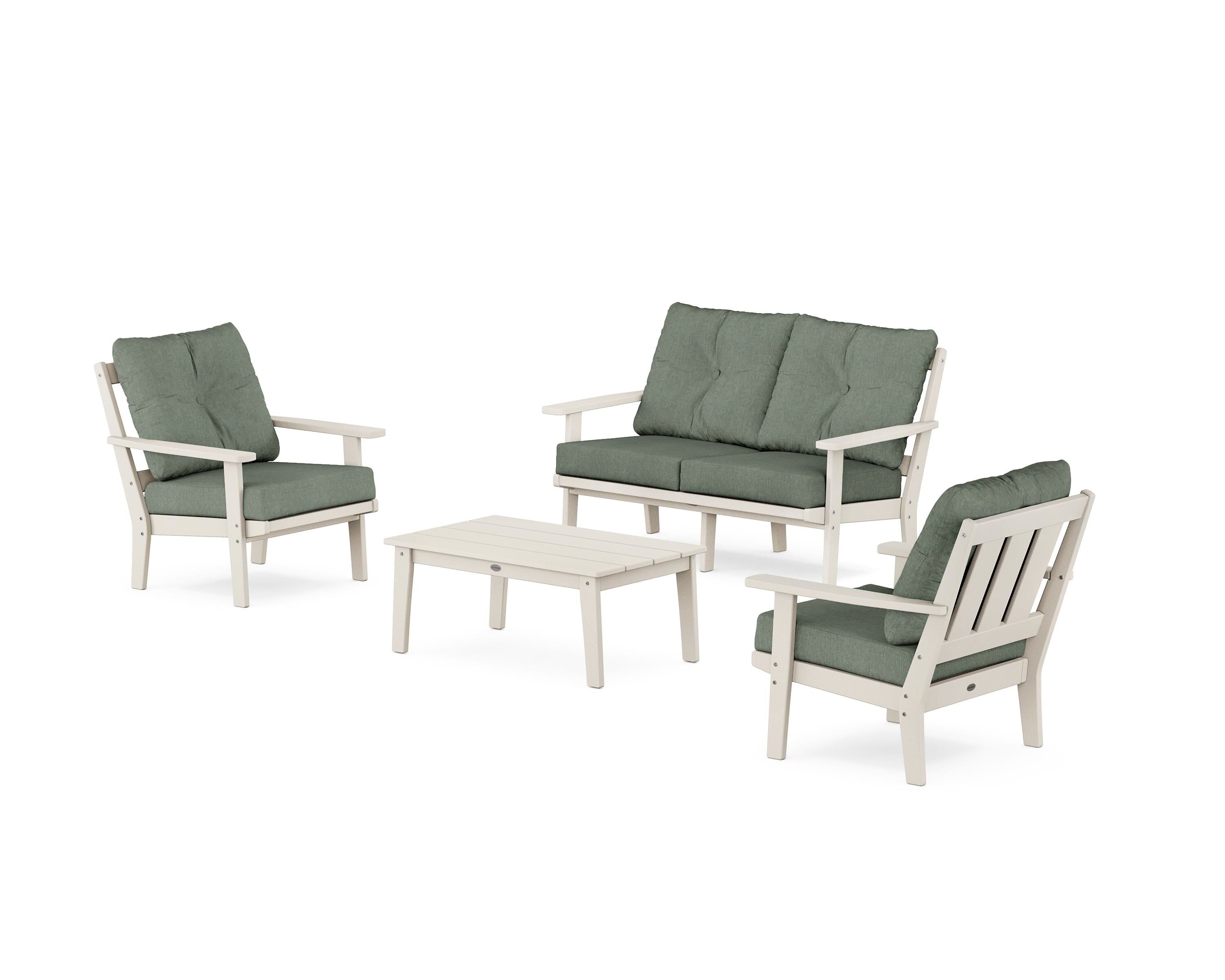 POLYWOOD Oxford 4-Piece Deep Seating Set with Loveseat in Sand / Cast Sage