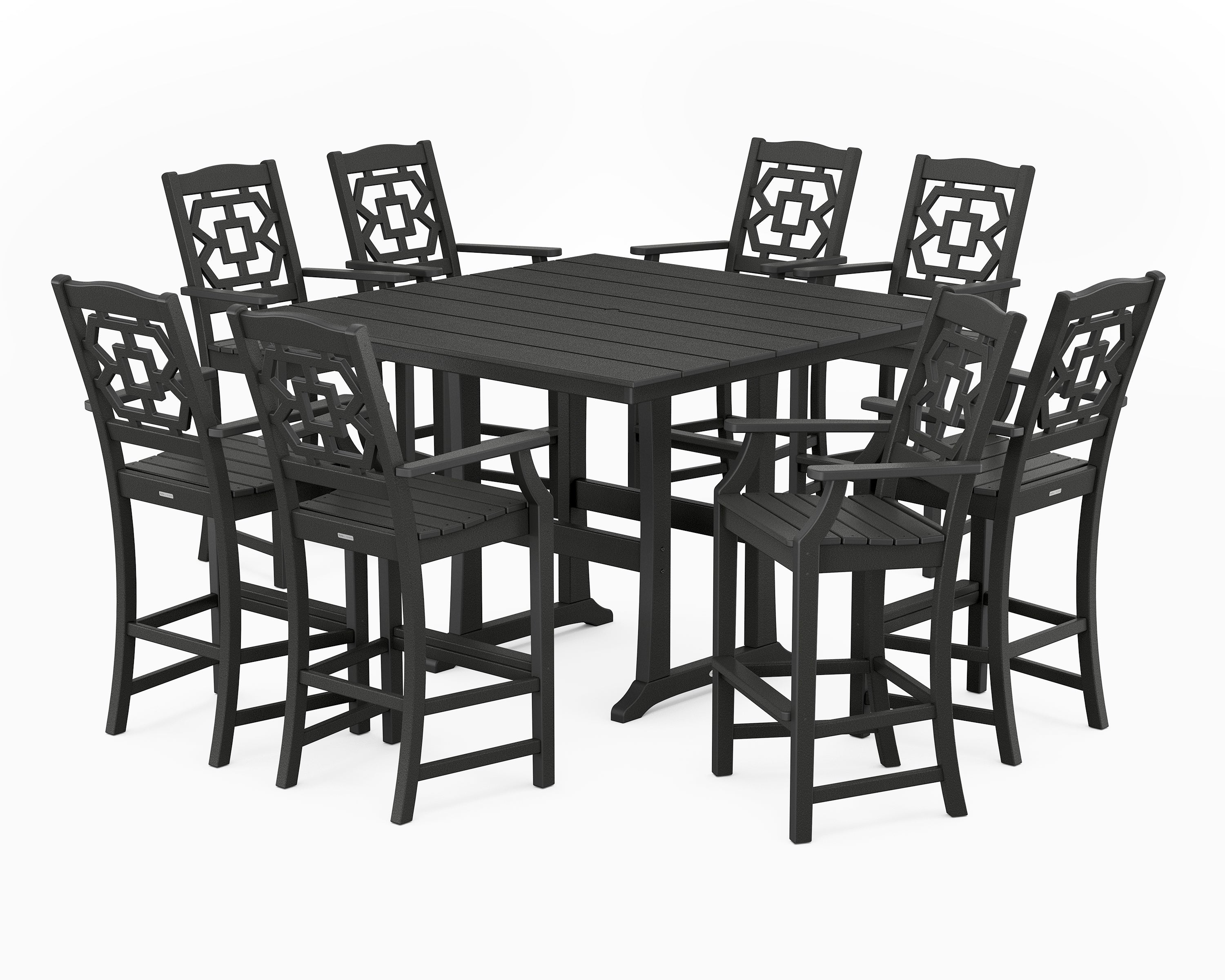 Martha Stewart by POLYWOOD® Chinoiserie 9-Piece Square Farmhouse Bar Set with Trestle Legs in Black