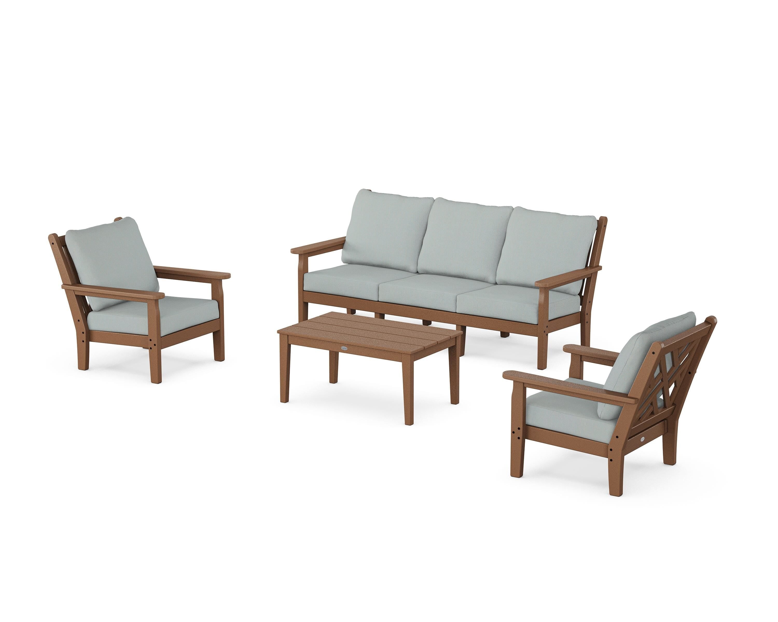 POLYWOOD Chippendale 4-Piece Deep Seating Set with Sofa in Teak / Spa