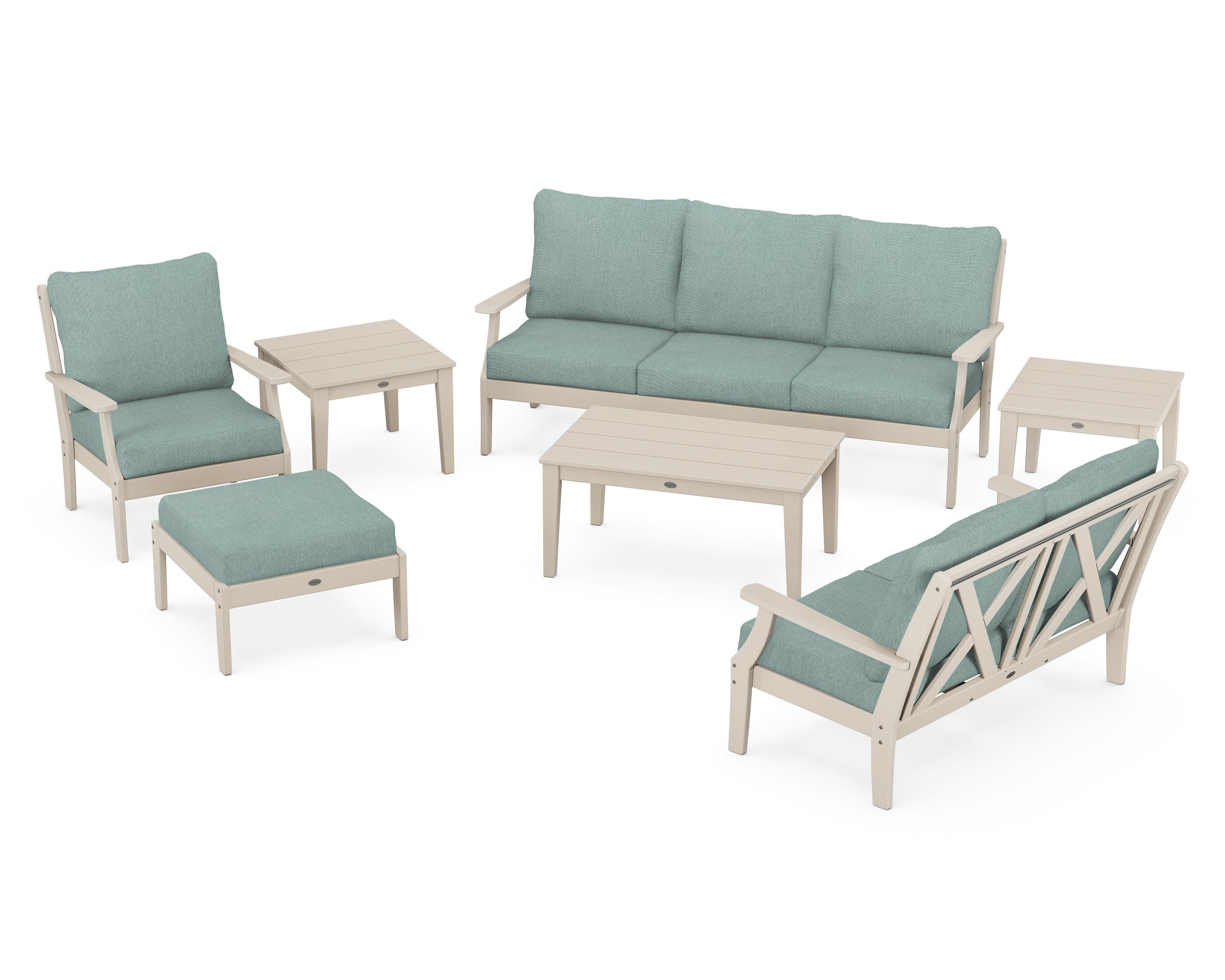 POLYWOOD Braxton 7-Piece Deep Seating Set in Sand / Glacier Spa