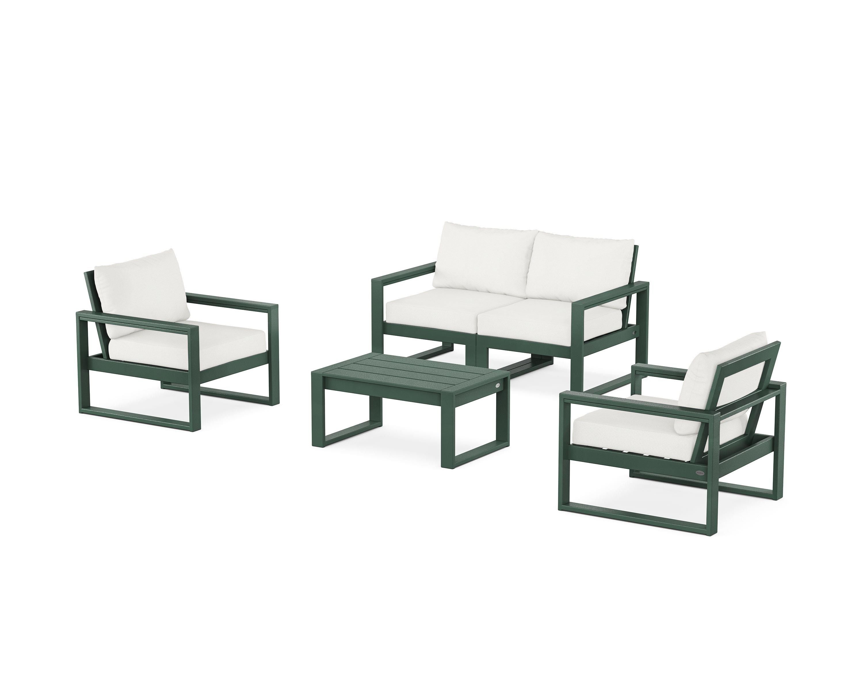 POLYWOOD EDGE Sectional 4-Piece Deep Seating Set with Loveseat in Green / Natural Linen