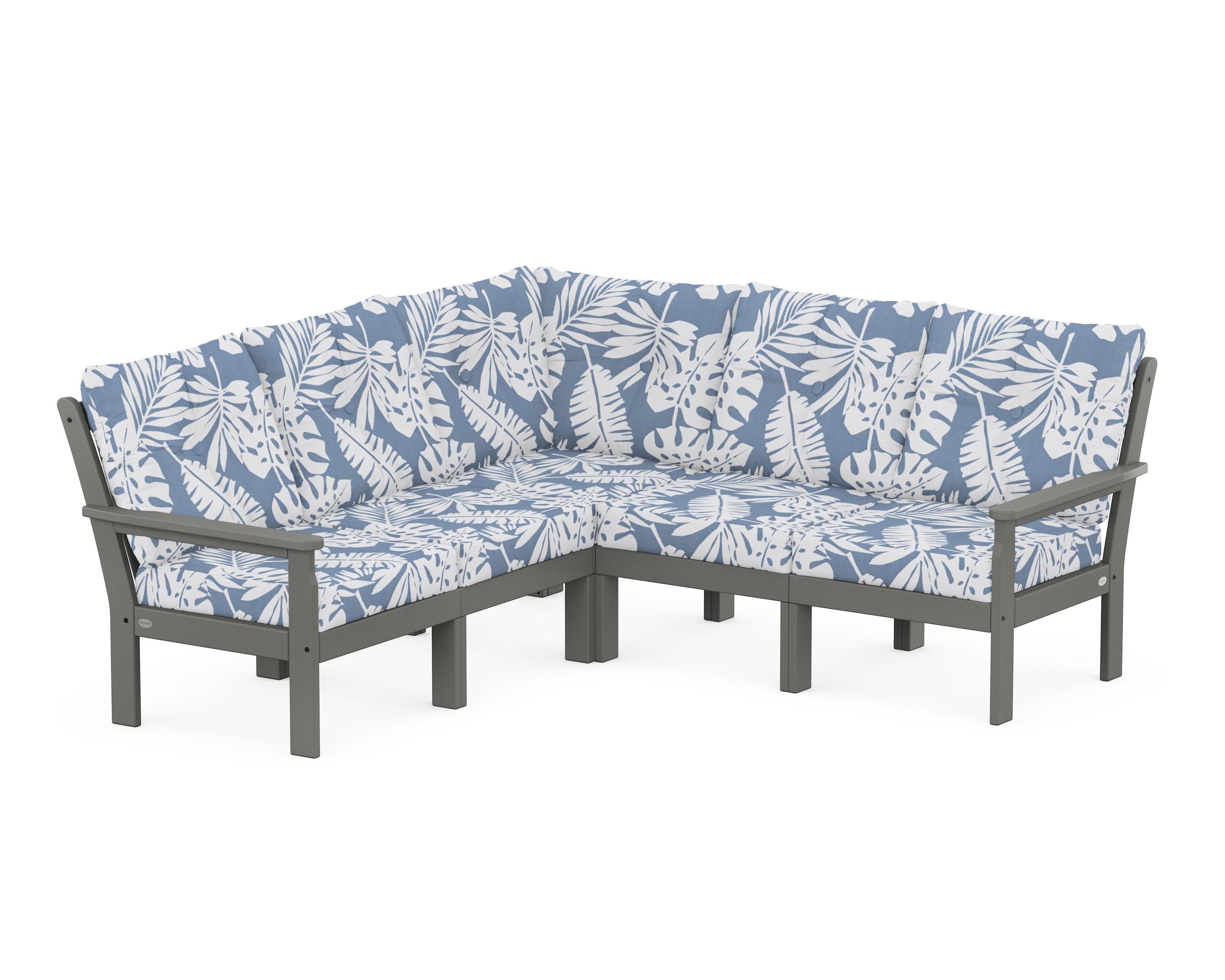 POLYWOOD Vineyard 5-Piece Sectional in Slate Grey / Leaf Sky Blue